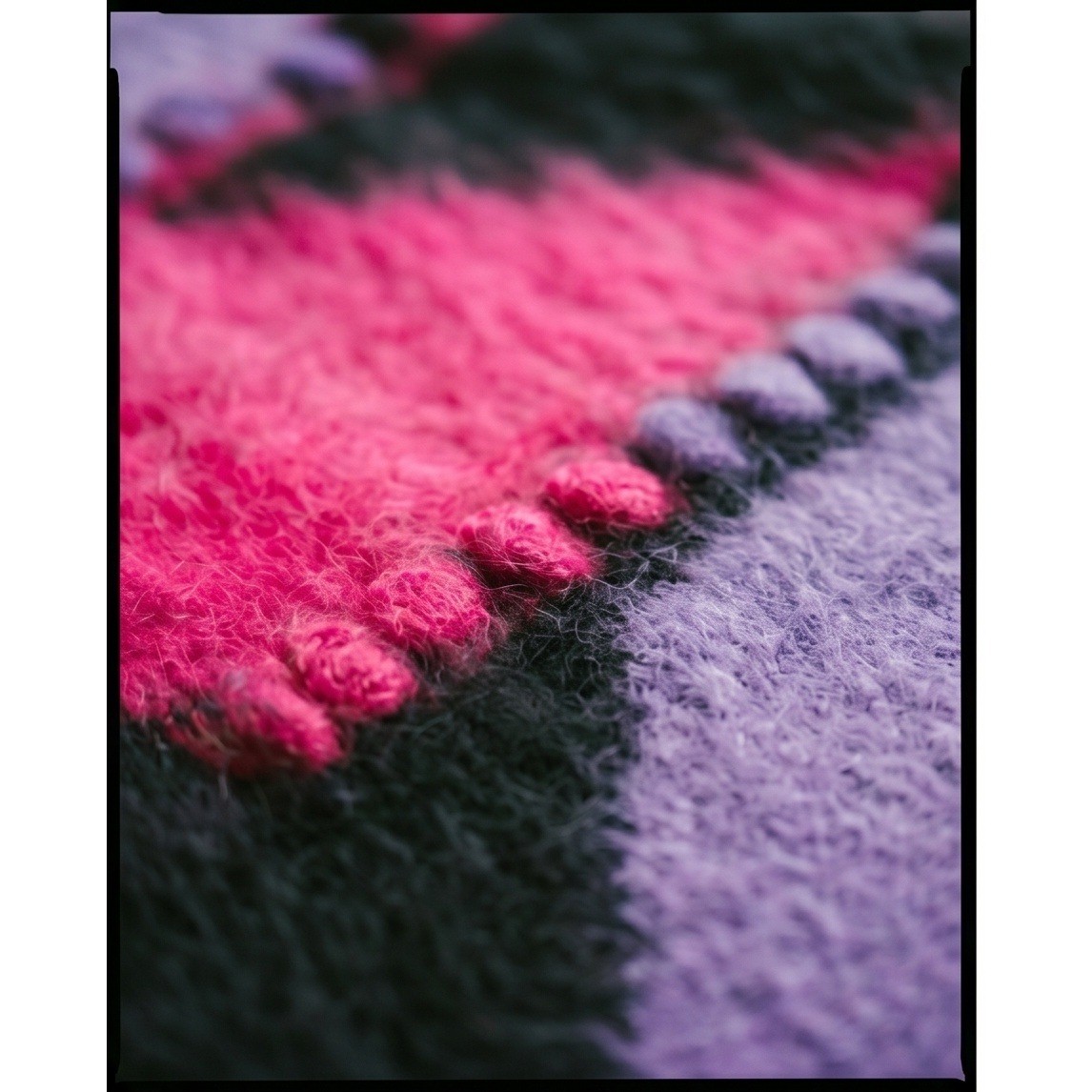 Vintage 80s L Angora Lambswool Abstract Colorblock Fuzzy Sweater Purple Pink