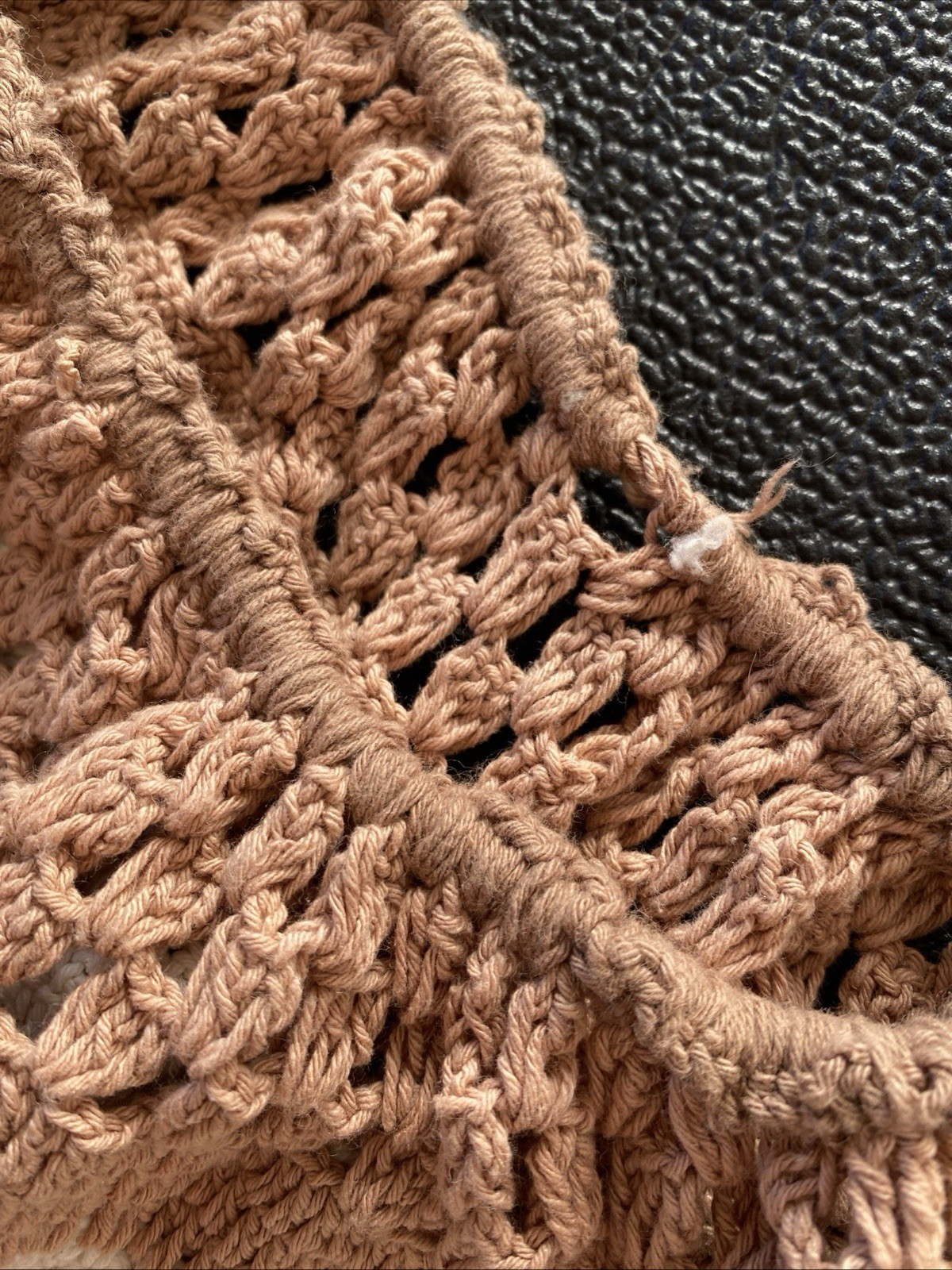 Vintage 60s 70s White And Light Brown/Beige Hand Crocheted Small