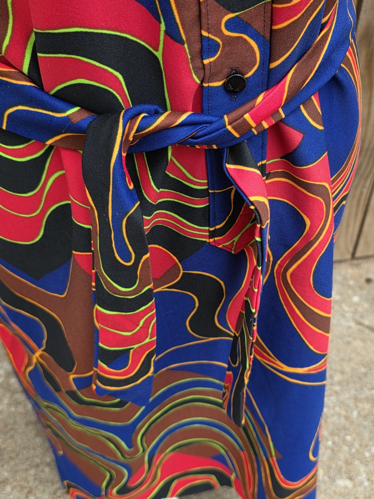 Vintage Lanvin Colorful Psychedelic Geometric Pointed Collar Short Sleeve Dress