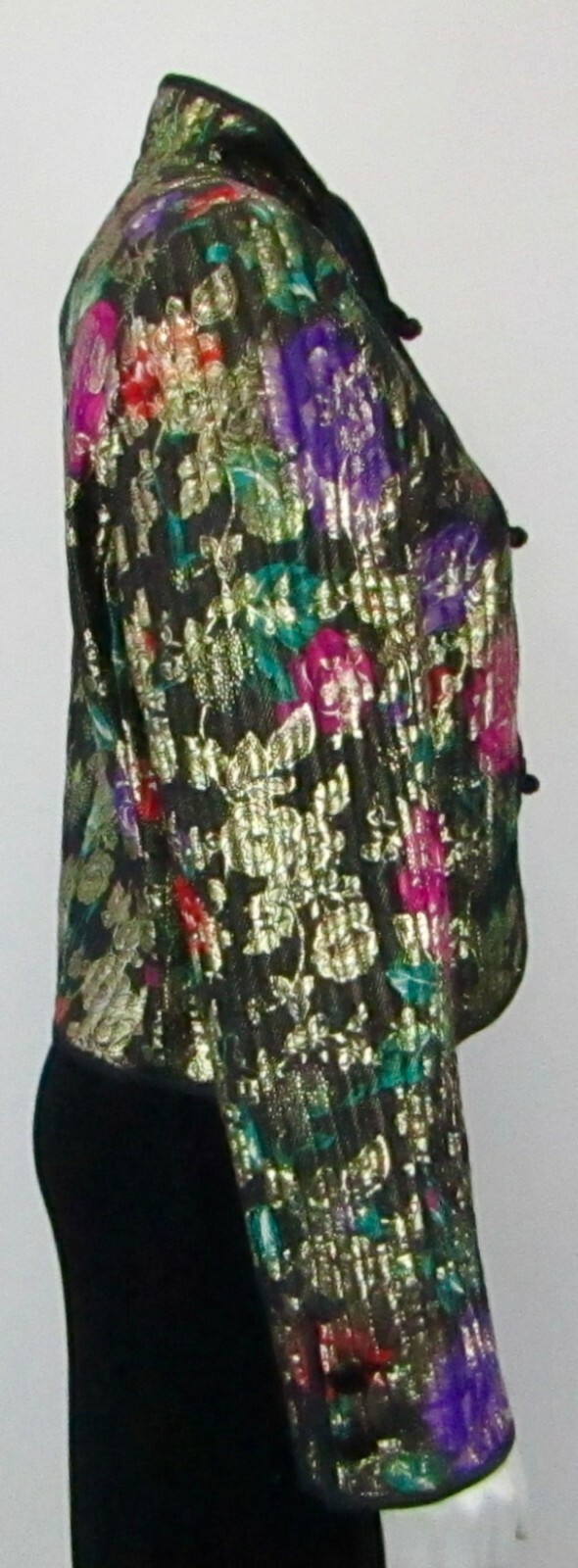 VALENTINO NIGHT Black Floral Multi-color Silk Jacket 8 1980’s VINTAGE