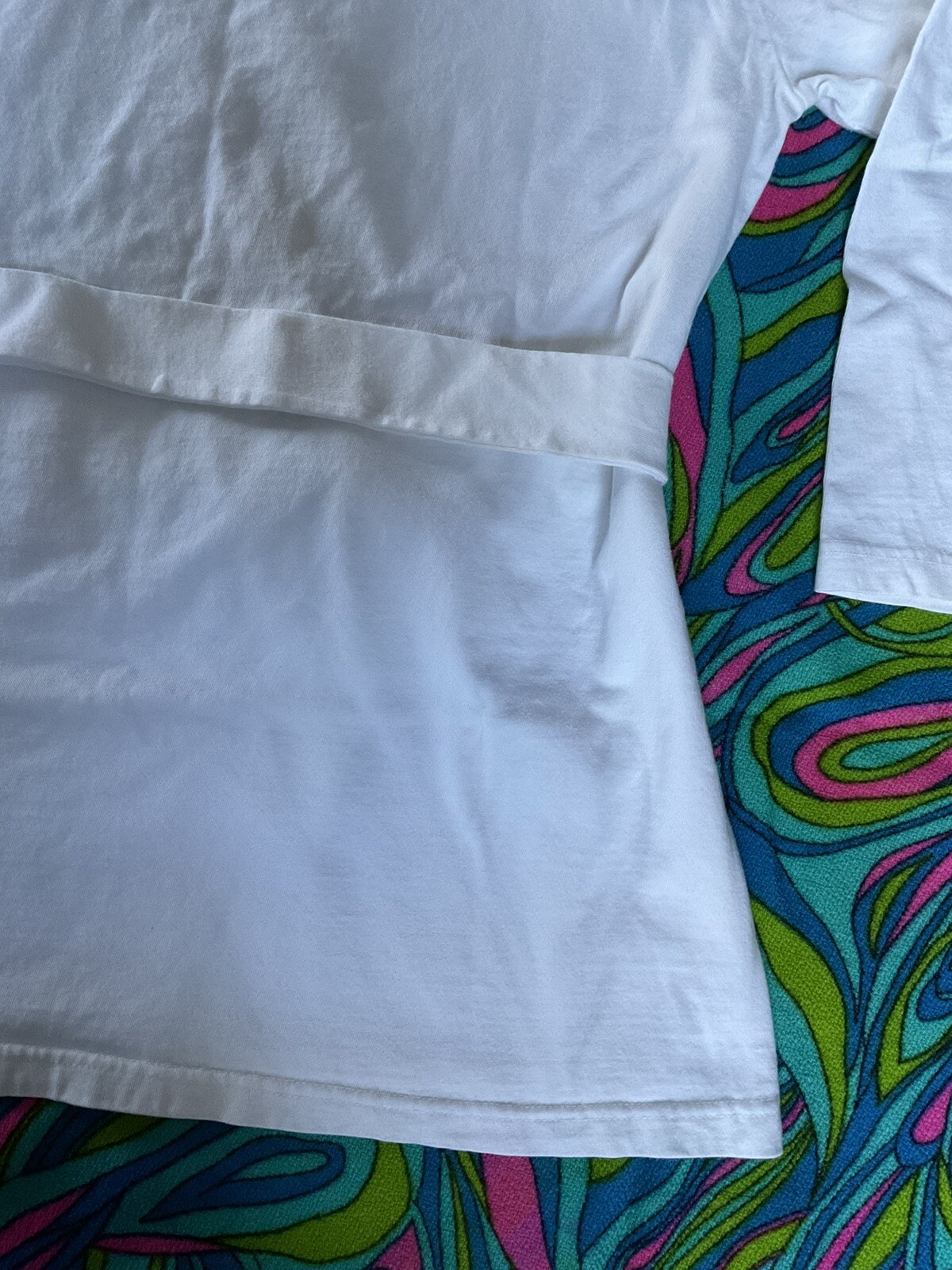 Vintage White DressyT-Shirt 3/4 Sleeve Metal Ring Matching Belt Newport News 90s