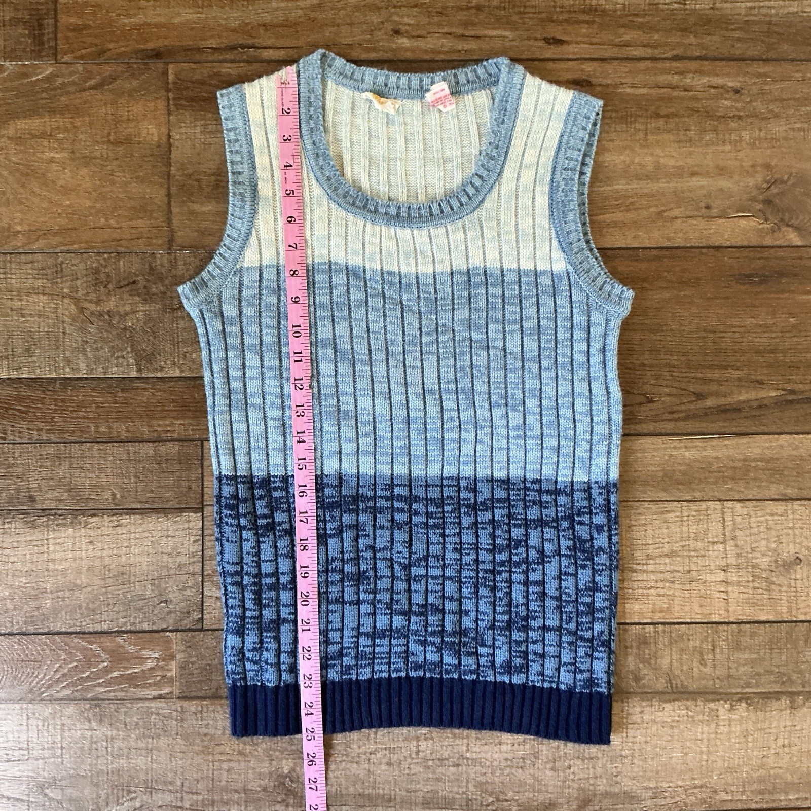 70s VTG Tami Blue Color Block Sweater Vest Knit Sleeveless Size M Taiwan #35E4