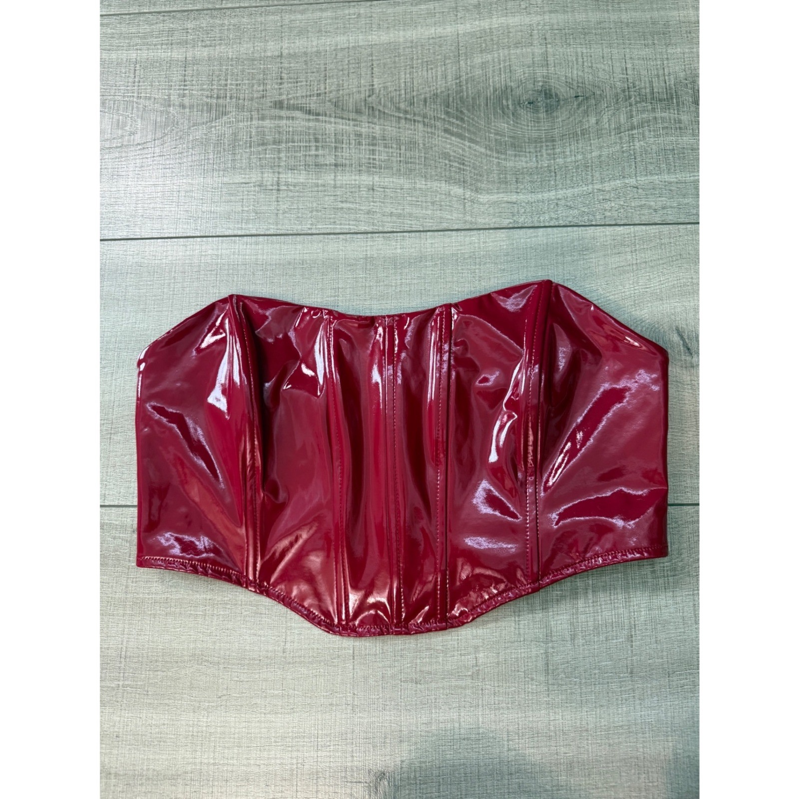 Garage Red Faux Patent Leather Boned Corset Top Y2K Size Large