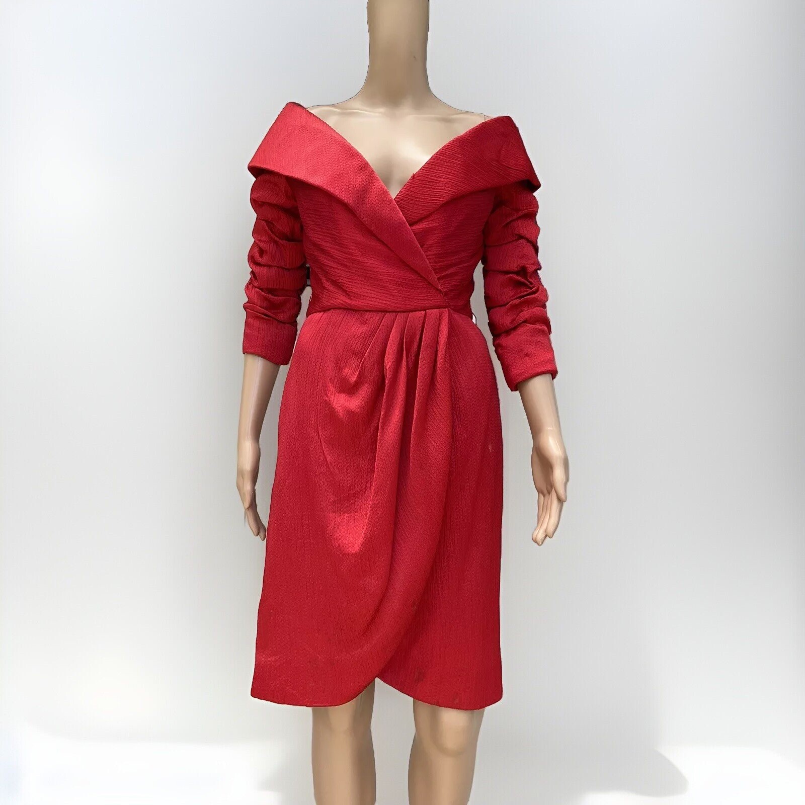 Vtg 80s Arnold Scaasi Couture Boutique Red Cocktail Short Dress