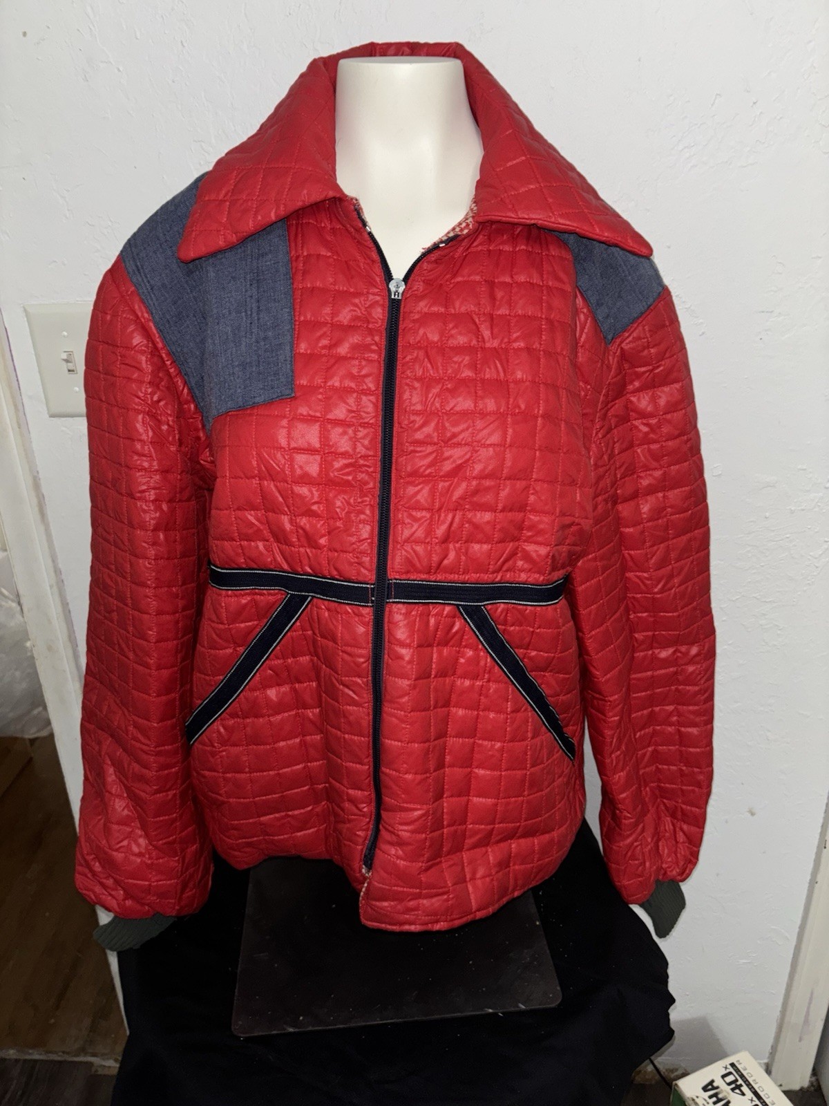 Vintage Red JacketDenim And Leather Accents Lined Interior Women’s L Men M