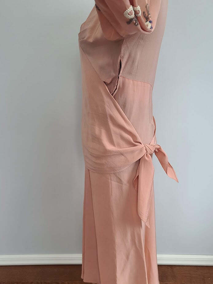 Vintage 1940s Pink Dress Beading on Sleeves Interesting Construction Adjustable