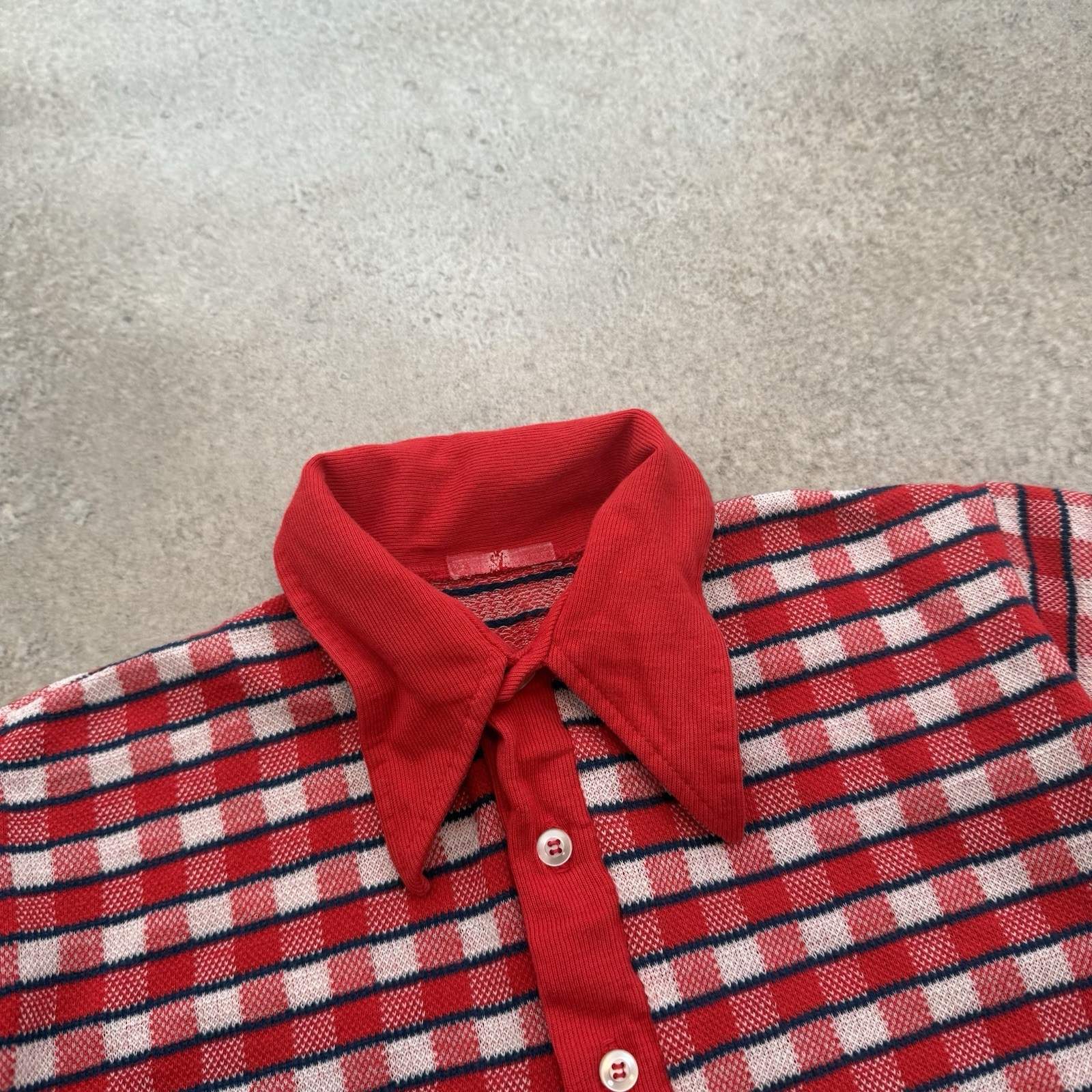 True Vintage 60s Norman Marcus Polo Shirt Women’s S Plaid Cute Boho 1960s Red