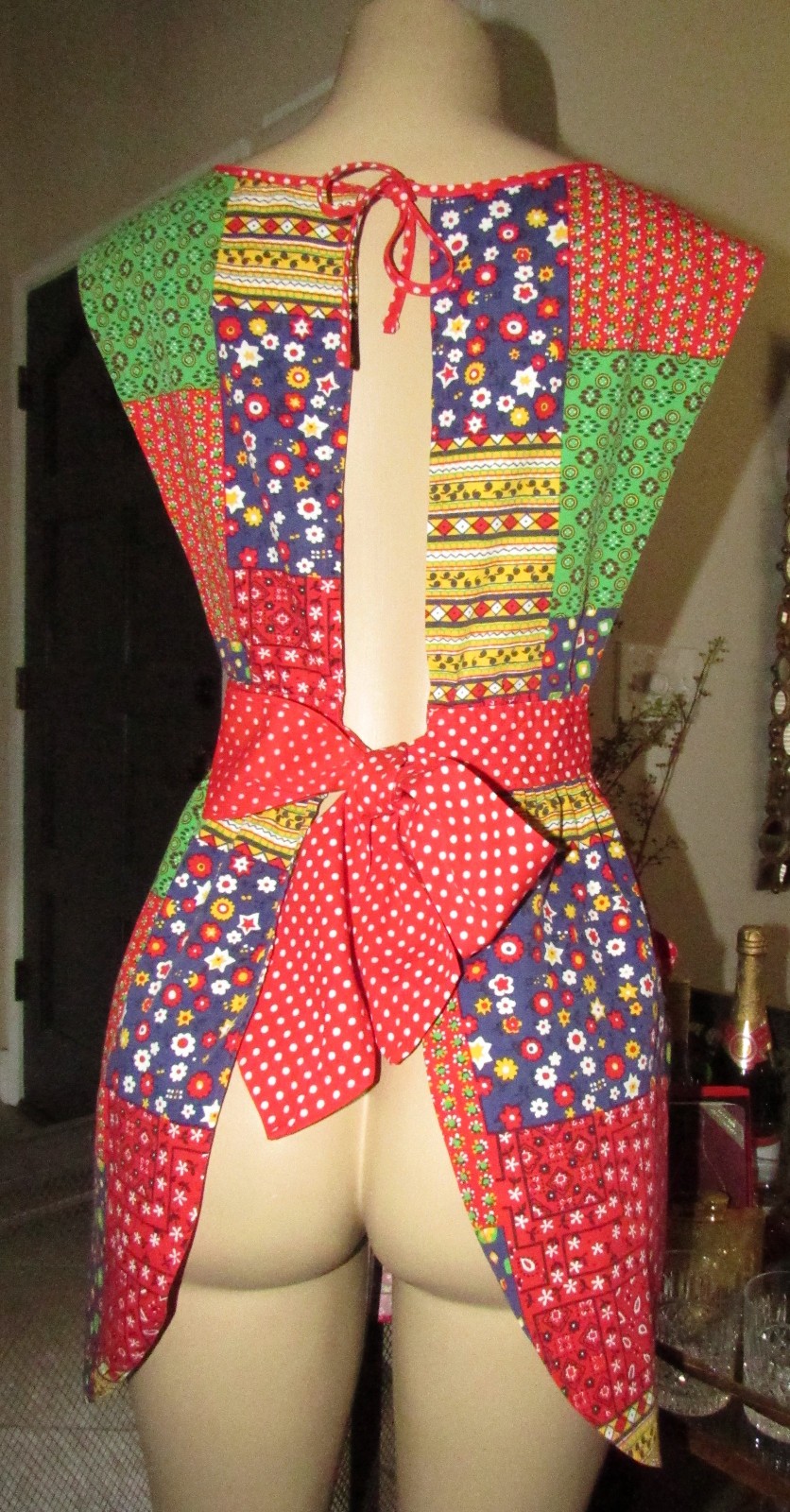 Vtg Design House Patchwork Pinafore Apron Dress Cottagecore w/pockets