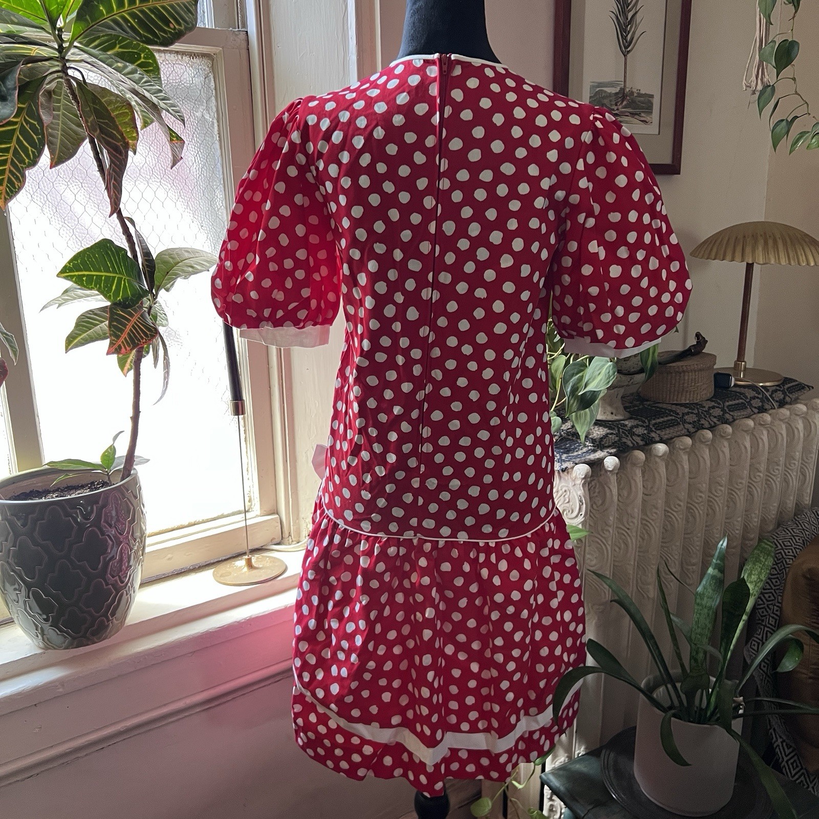 Vtg 80s 90s Picture Me Red White Polka Dot Puff Sleeve Dress – Size Teen 12
