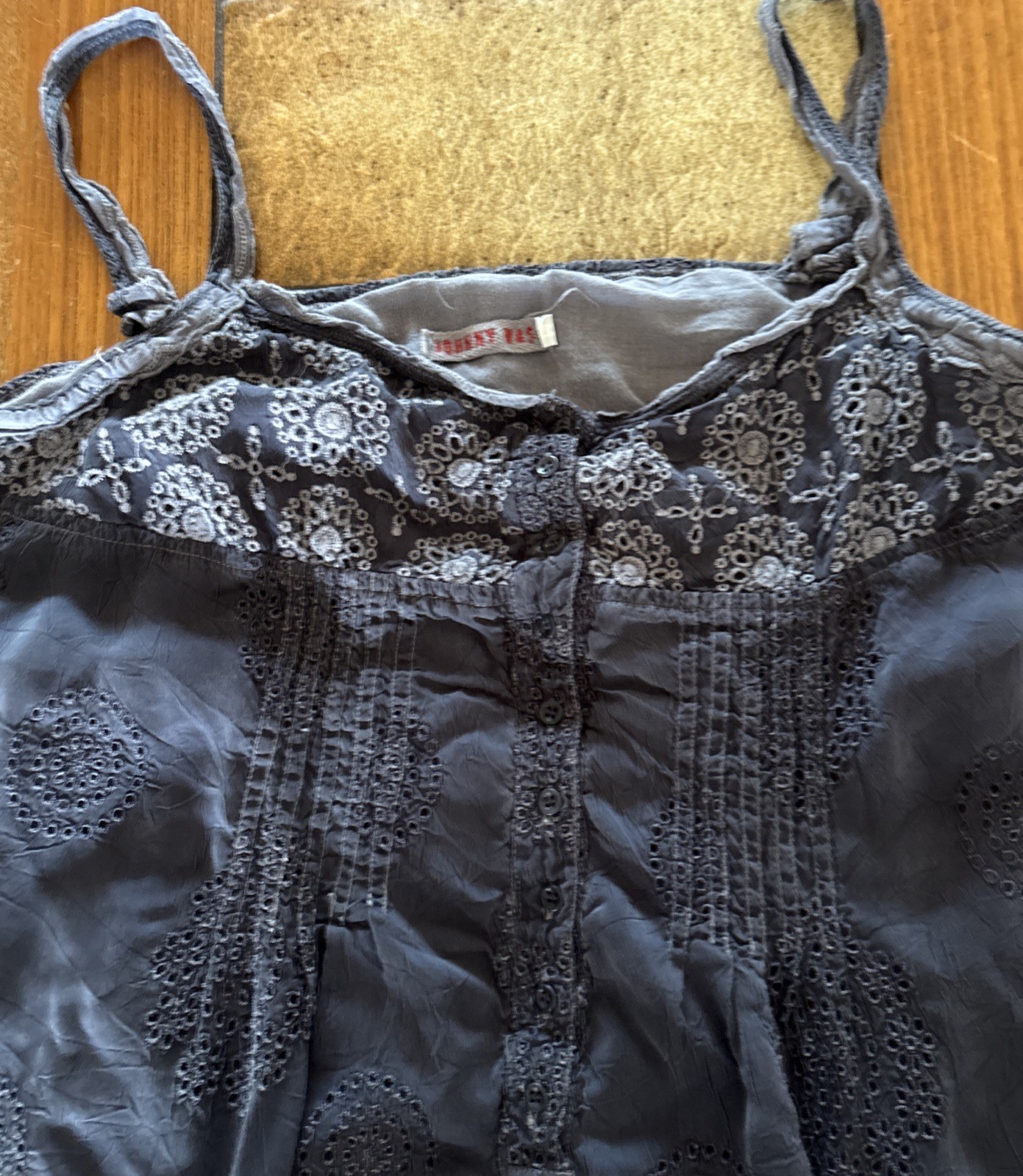 Vintage ‘90s Johnny Was Black Gray Embroidered Eyelet Sleeveless Sun Dress Sz M