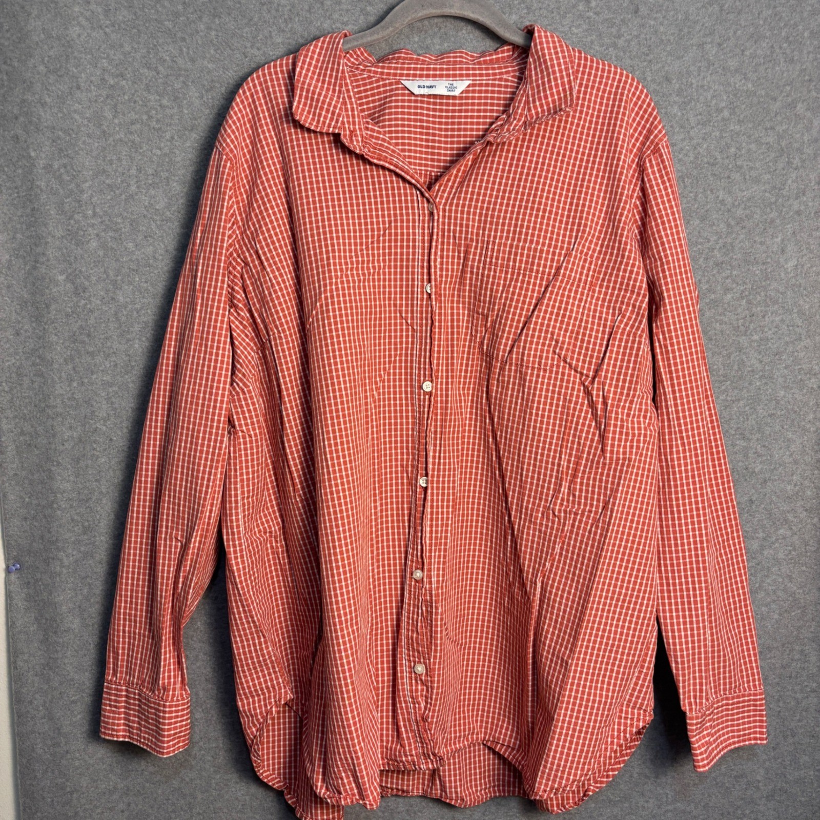 Old Navy The Classic Shirt XXL Oversized Red Gingham Button Front Cotton