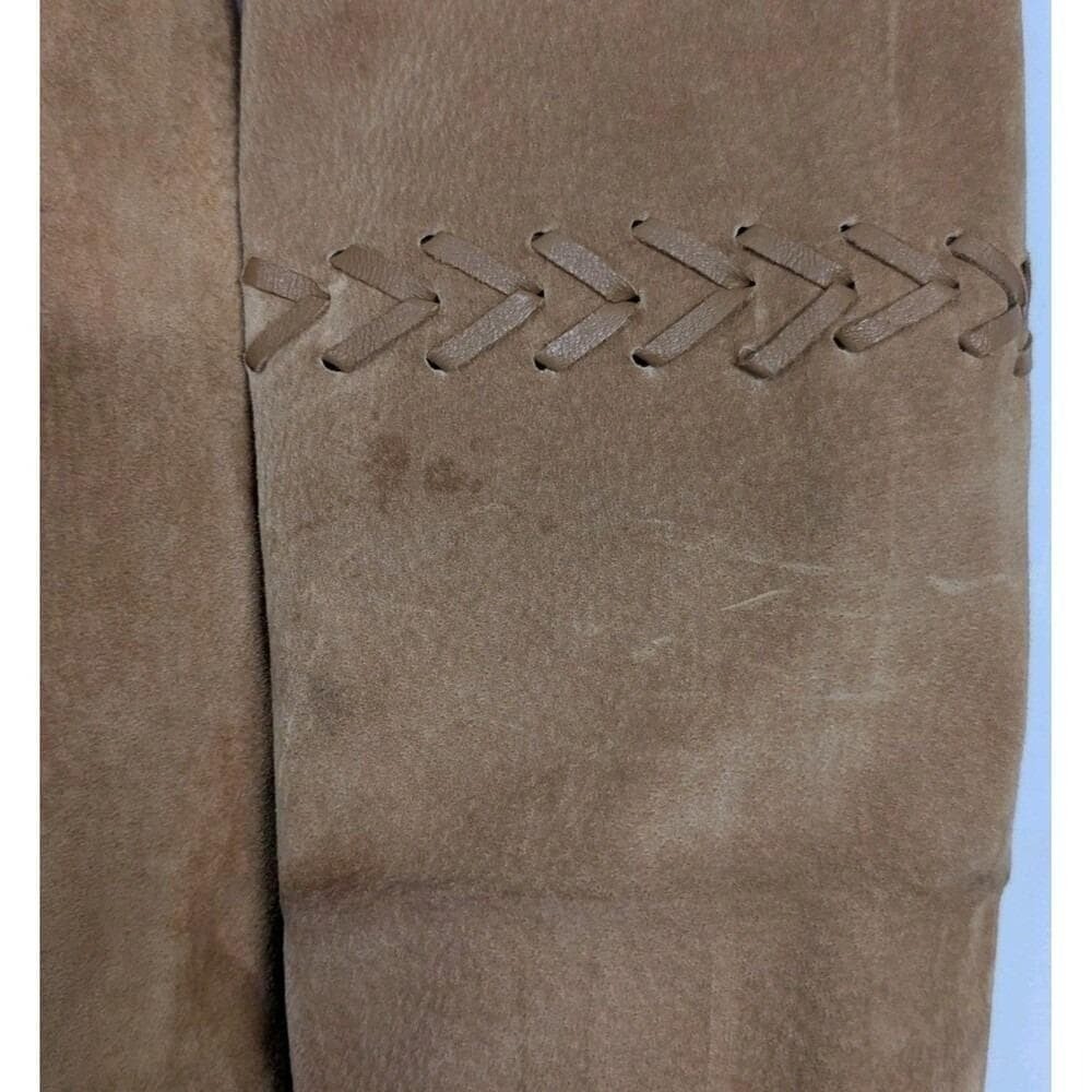 Boho Western Suede Leather Coat Cognac Midi Braided Y2K Festival Cowgirl Medium