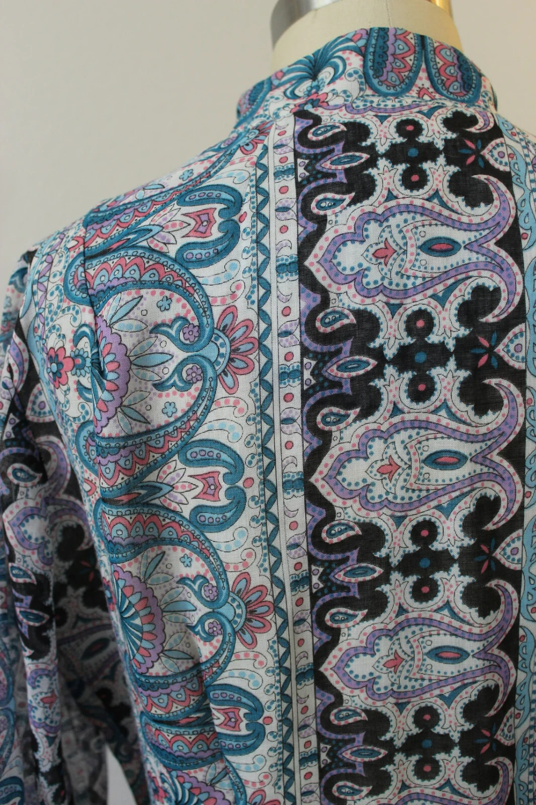 Vintage 60s 1960s Blue Paisley Cotton Voile Avalon Shirt Dress Patio Dress S/M