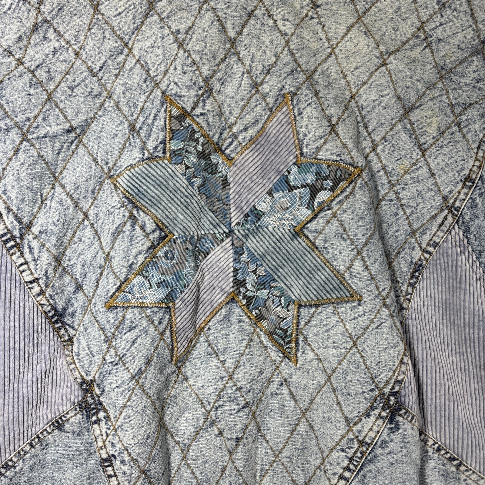 Vintage Braetan 80s Acid Wash Denim Patchwork Quilted Jacket Sleeve Medium Retro