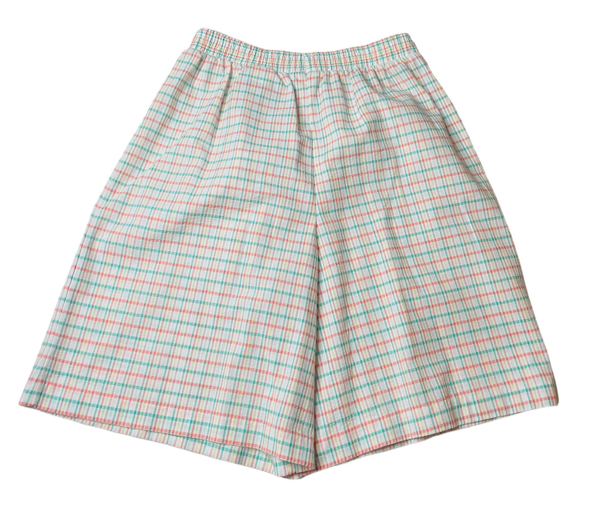 Vintage Womens Cape Cod Sportswear White Plaid Wrap Skort/Skirt & Shirt Set Sz S