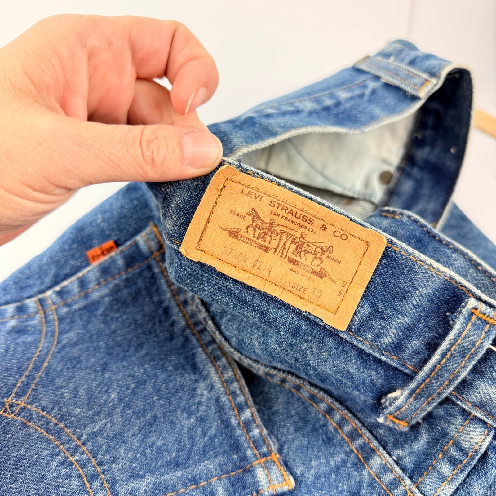 VTG Orange Tab USA Levi Strauss 15 Women’s Denim A-Line Midi Skirt Button Fly