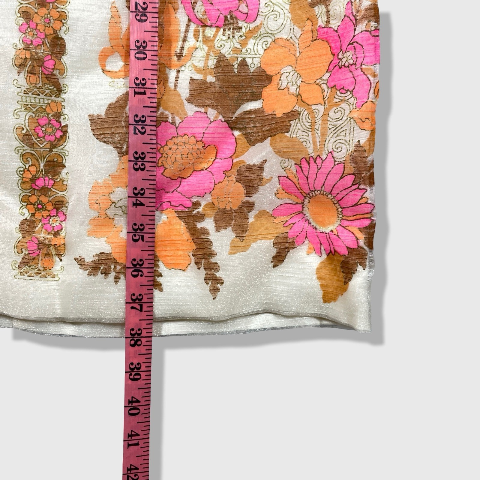 Alfred Shaheen Dress Womens M Cream Pink Orange Floral Vintage 60s Mod Boho
