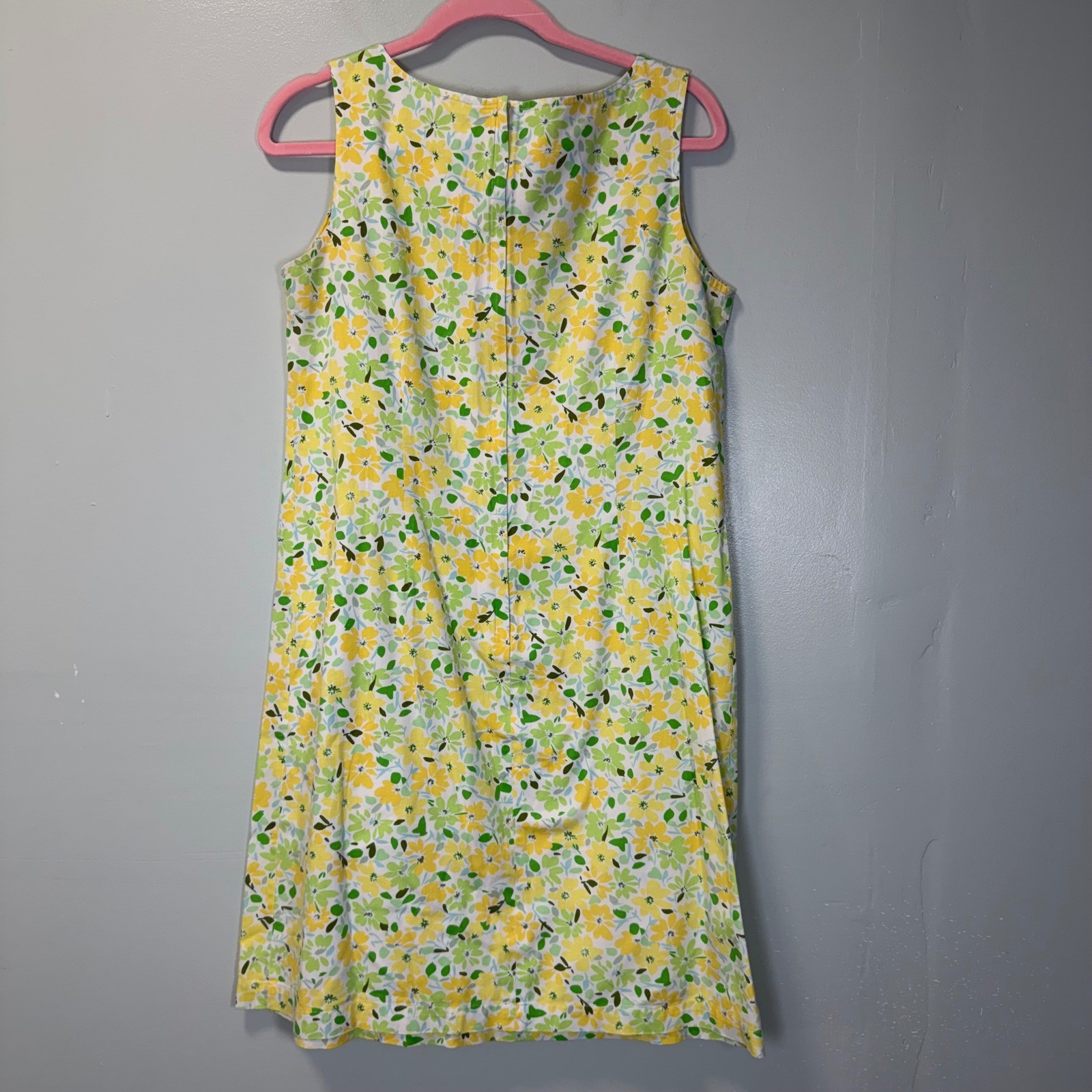 Susan Bristol Vintage Floral Cotton Shift Dress Yellow Green Sleeveless Size 10