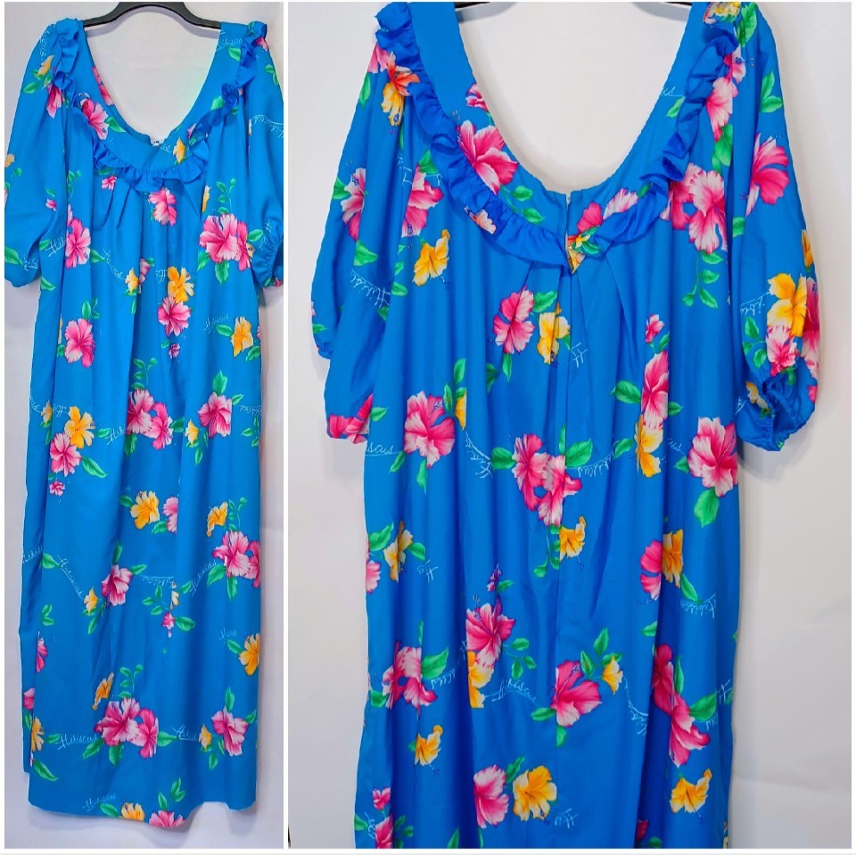 Vintage 1970 1980’s The Trunk Hawaii hibiscus dress plus size 26 Excellent