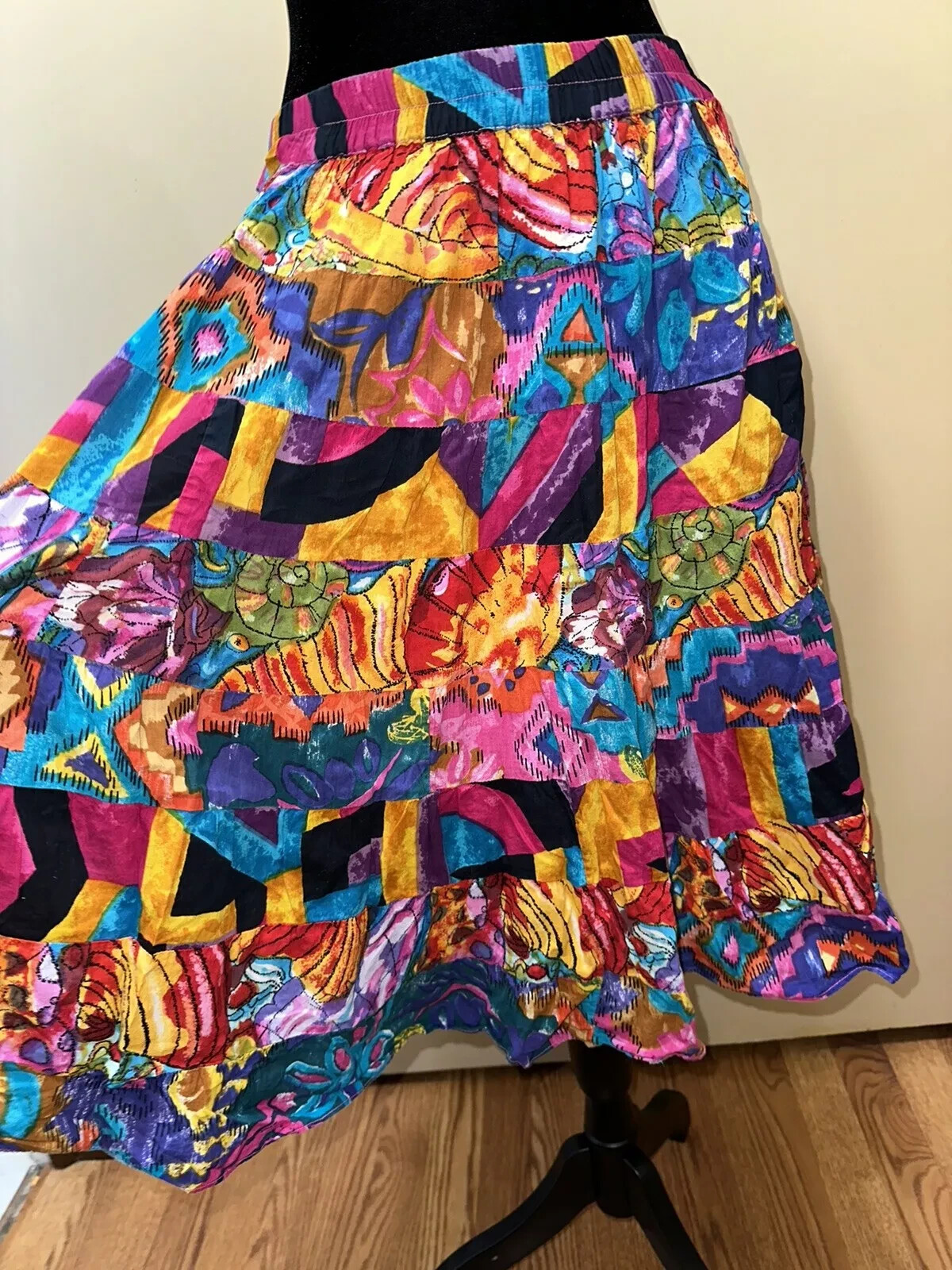 Vintage East Bay Gear Abstract Art To Wear Skirt Sz L 100% Cotton s100
