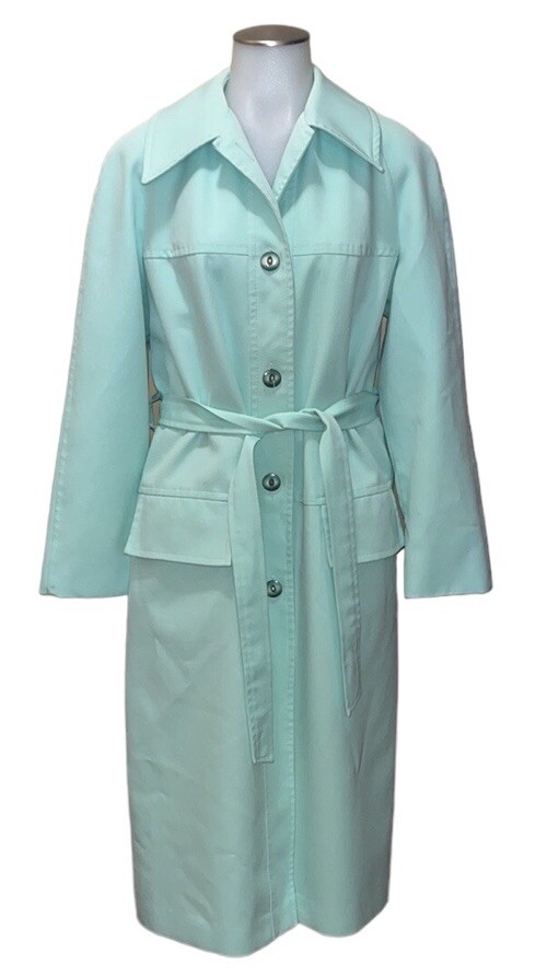 Vtg 60s NPC Fashions Light Green Trench Coat~Great Buttons~Retro~MCM Spring