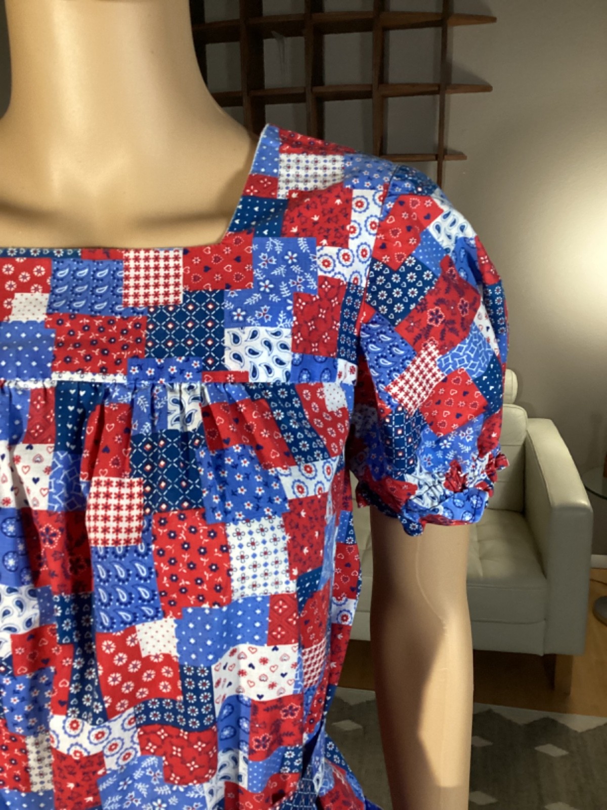 Vintage 1970’s Patchwork Pattern Belted Mini Dress Hippie Boho Open Pockets