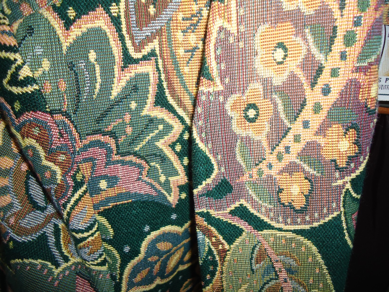 VTG Green Floral Tapestry Blazer Ascente 2X Shoulder Pads Pockets Granny Core