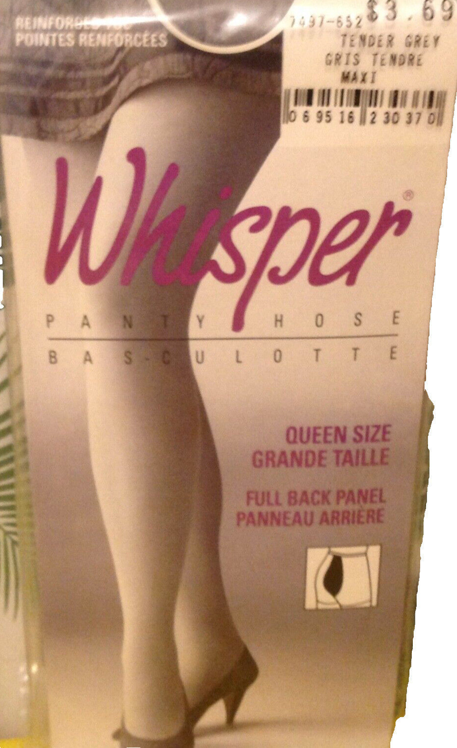 Vintage Pantyhose Whisper Full Back Panel Color Tender Grey Size Maxi BWHIS056