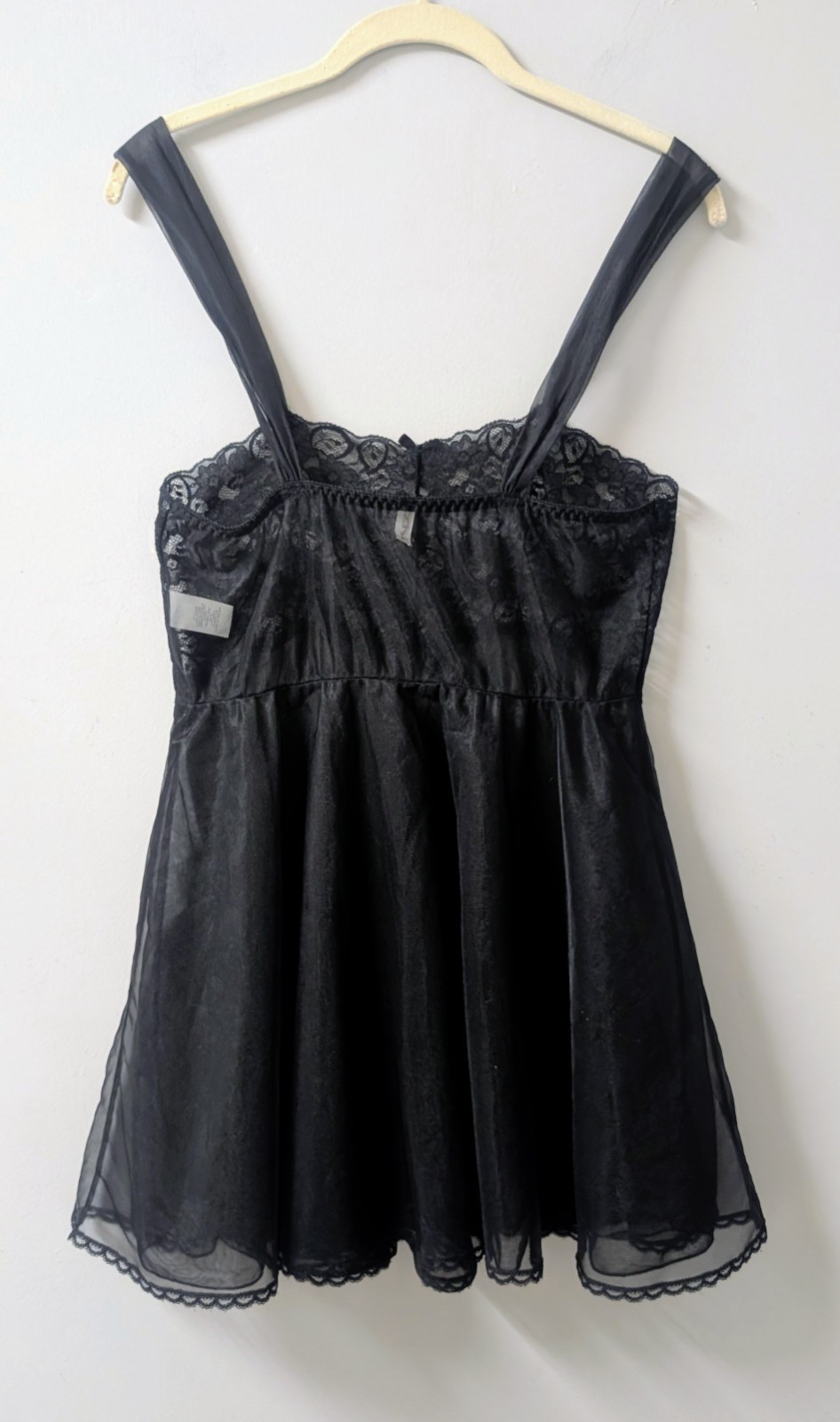 Vintage Je T’Aadore Black Double Nylon Babydoll Nightie Stretch Lace Bodice S/M