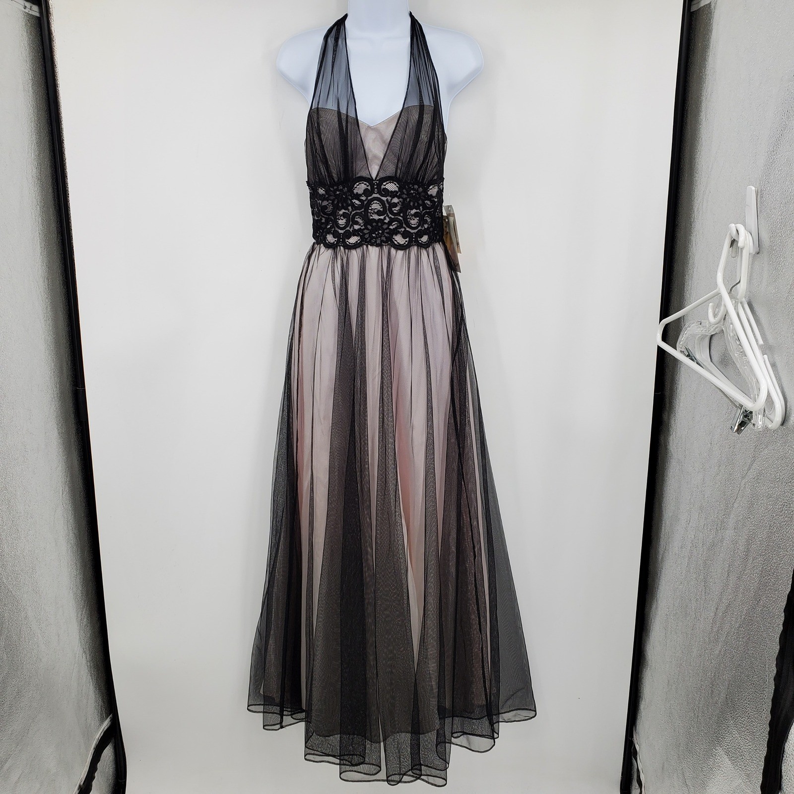 NWT Laura Vintage Zum Zum Niki Livas Black Mesh Halter Gown Dress 5 Whimsigoth