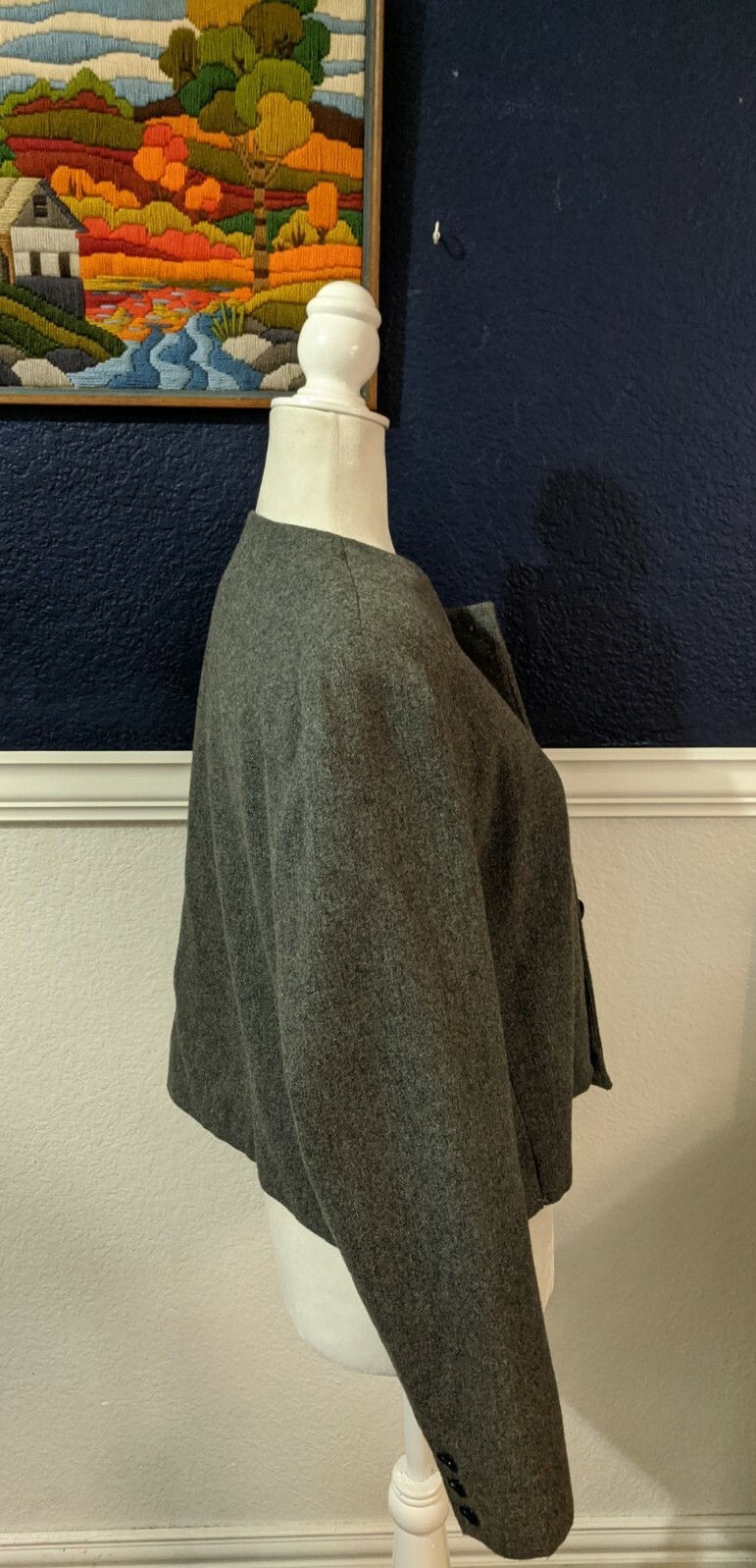 VTG E.H. Woods Gray Wool Blend Lined Blazer Jacket Buttons Sz 14 Extra Large XL