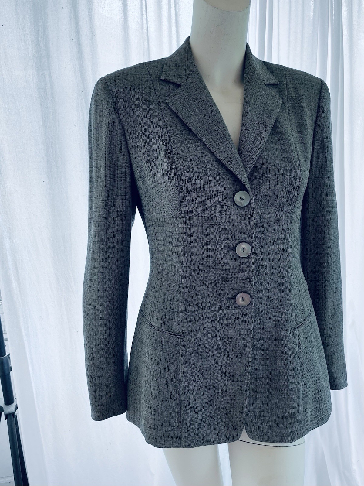 Vintage 1990s Donna Karan New York Wool Jacket with Boning at Hips