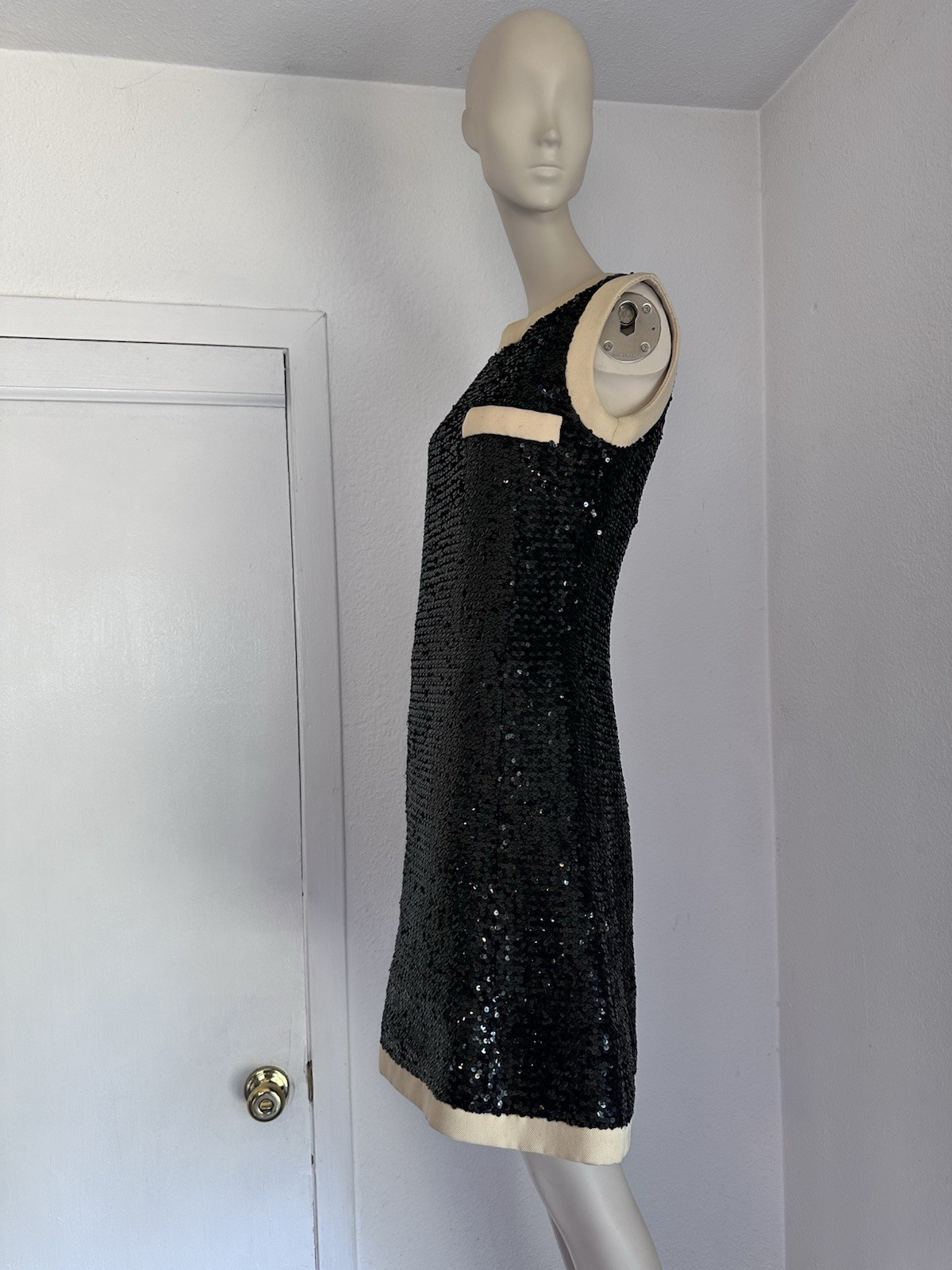 Vintage 1960s JEAN PATOU (KARL LAGERFELD?) SPARKLING SEQUINS WOOL SHIFT DRESS