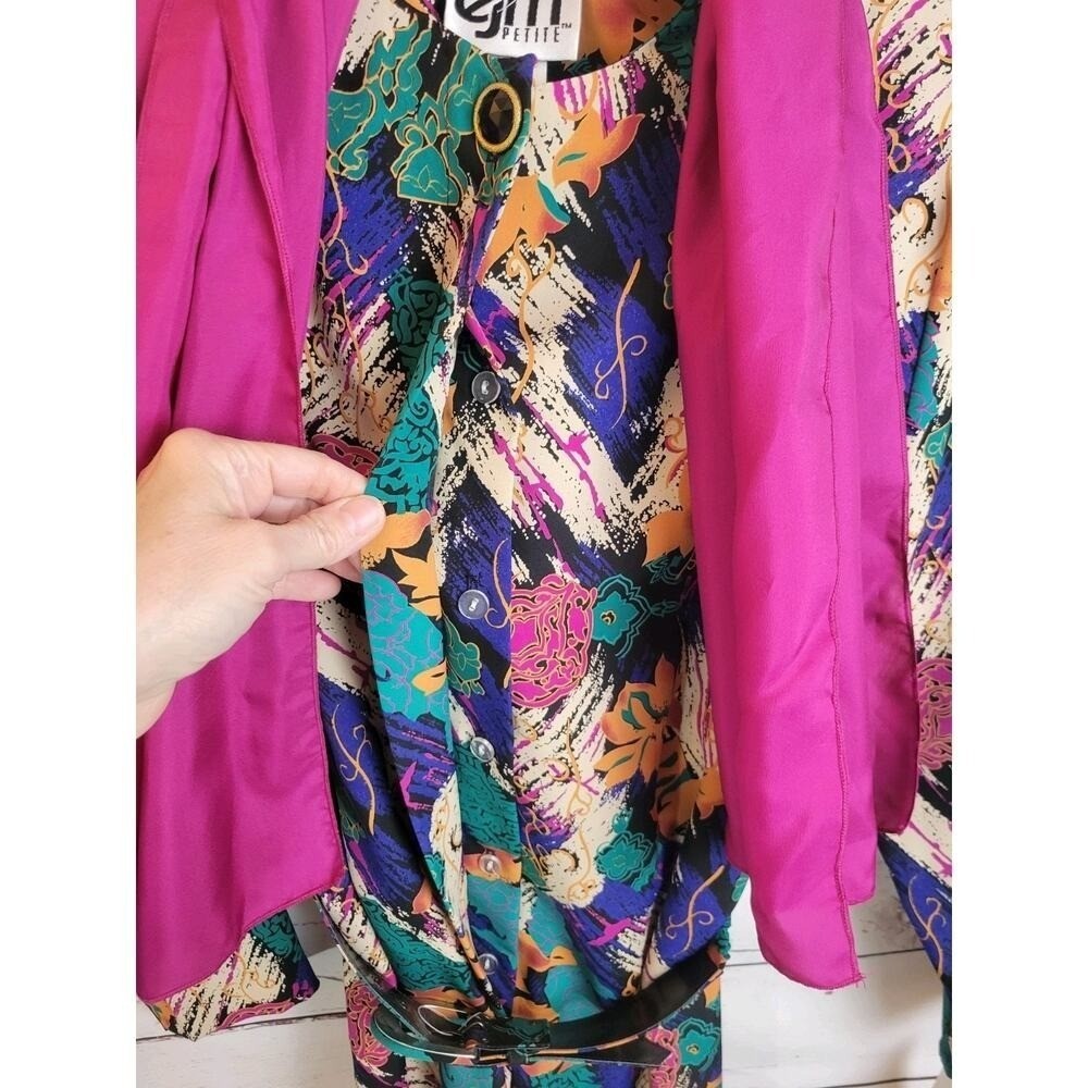 VTG NOS EJM 80s Abstract Floral Scarf Belted Dress Multicolor sz 6 Petite