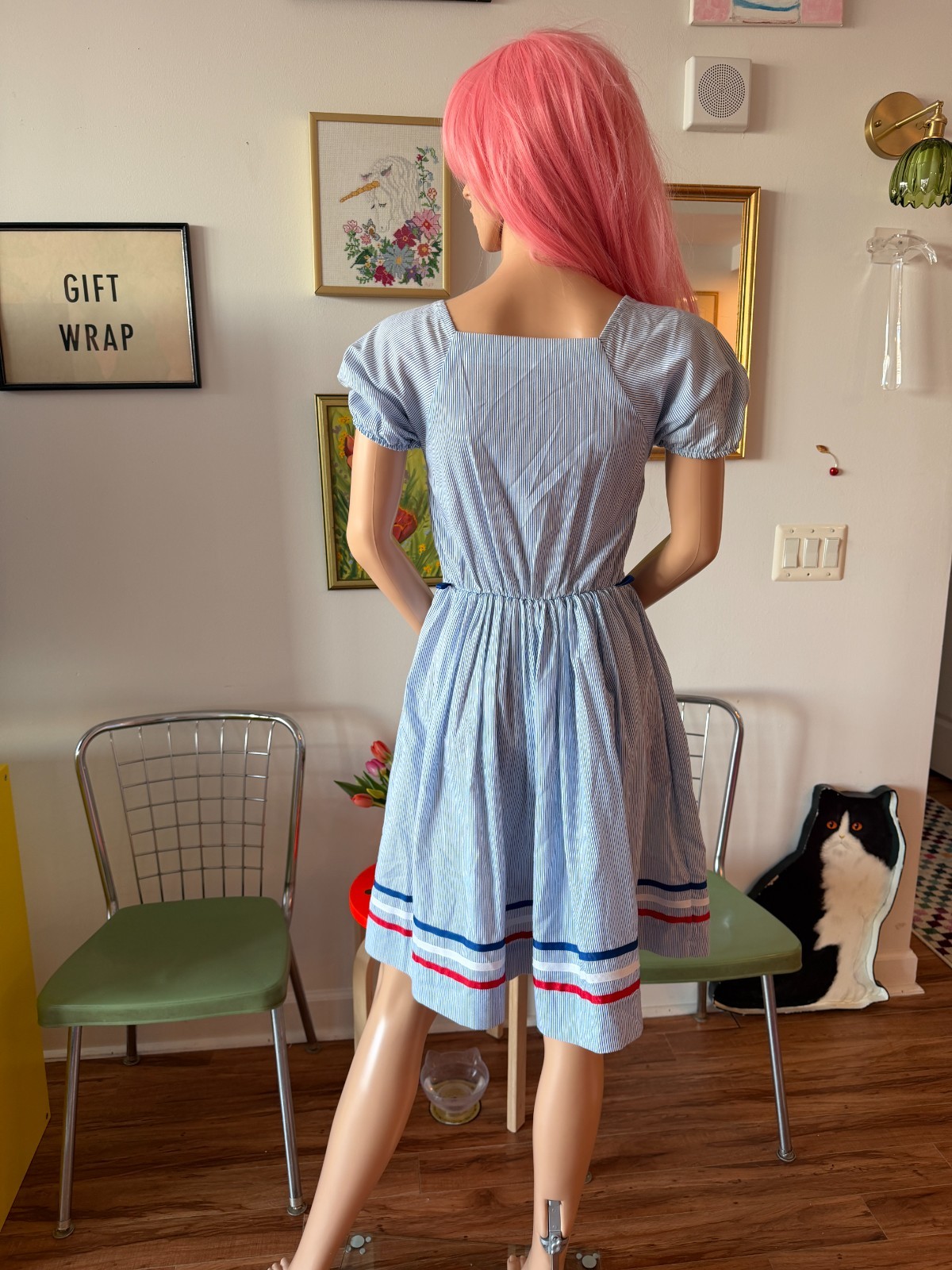 ⚓ Vtg 70s Sailor Nautical Patriotic Square Dance Rockabilly Circle Skirt Dress S