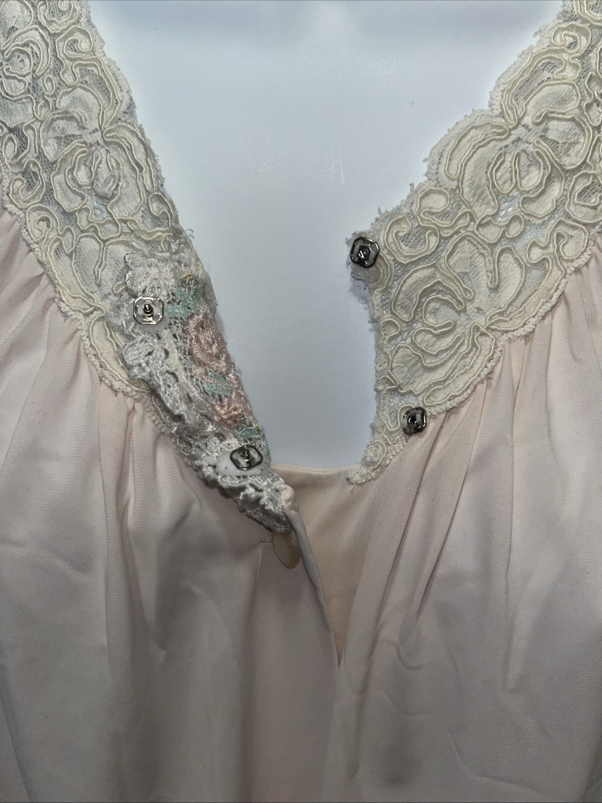Vintage Shadowline Peach Button Down w/Pocket Peignoir Robe Nylon Lace Size M