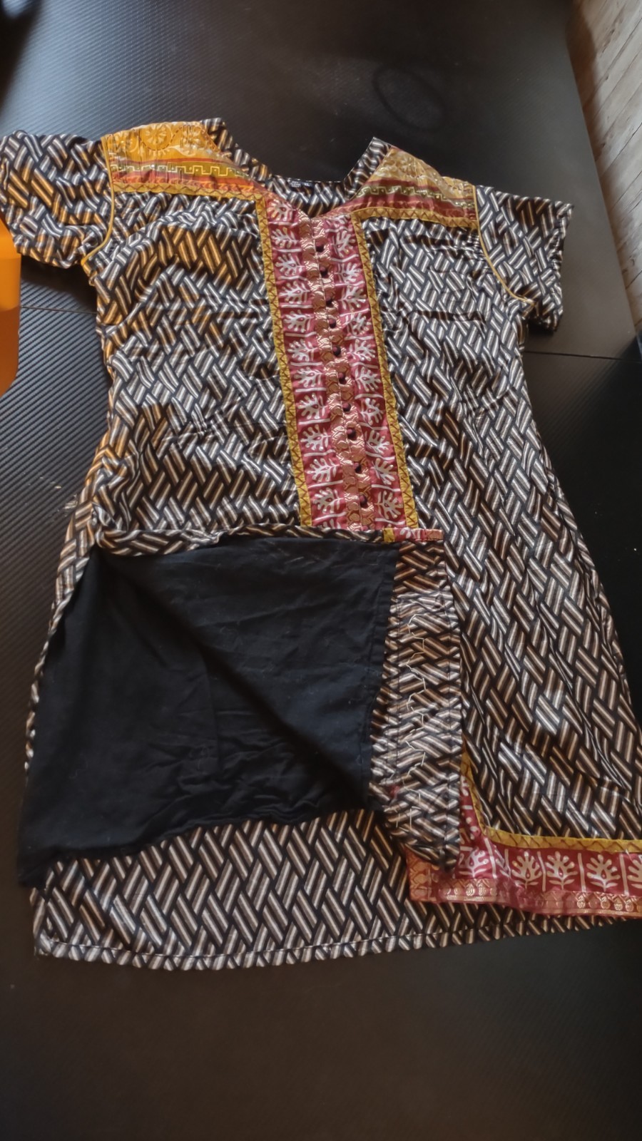 Vintage Indian Dress Black Gold Red XL