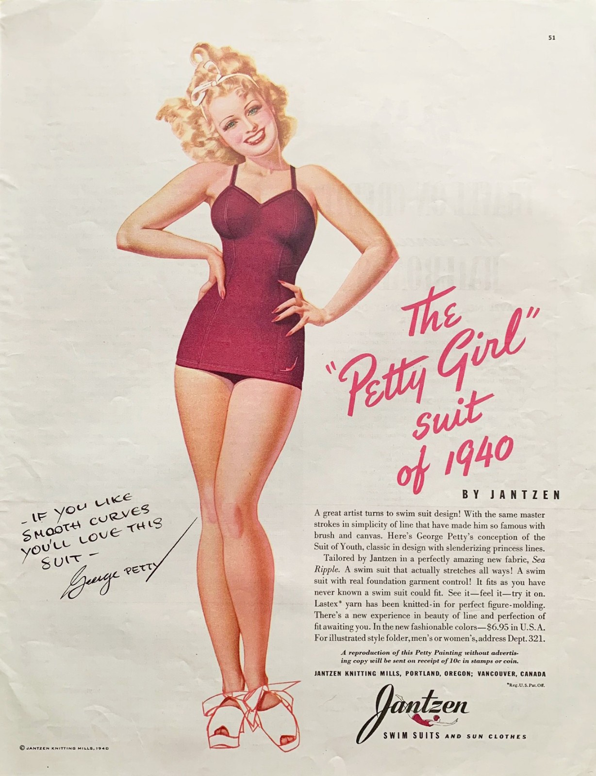 RARE Vtg 40s Jantzen George Petty Pinup Girl Knit Terry Cloth Swimsuit sz 40 / L