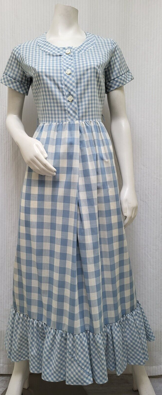 Vintage 1950/60s AREE CLASSICS Blue Gingham Check Maxi Dress – Size S/M