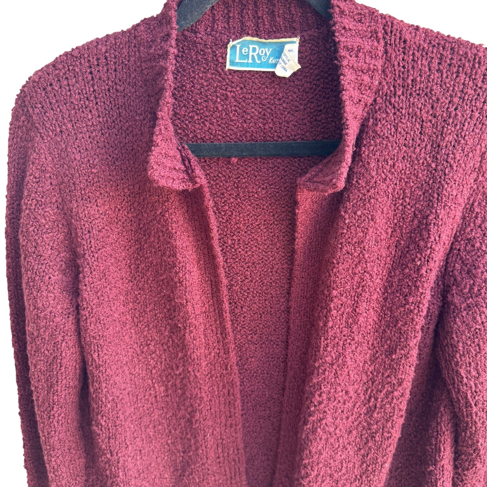 LeRoy Knitwear Vintage 80s Grandmacore Boucle Open Cardigan Sweater Womens L