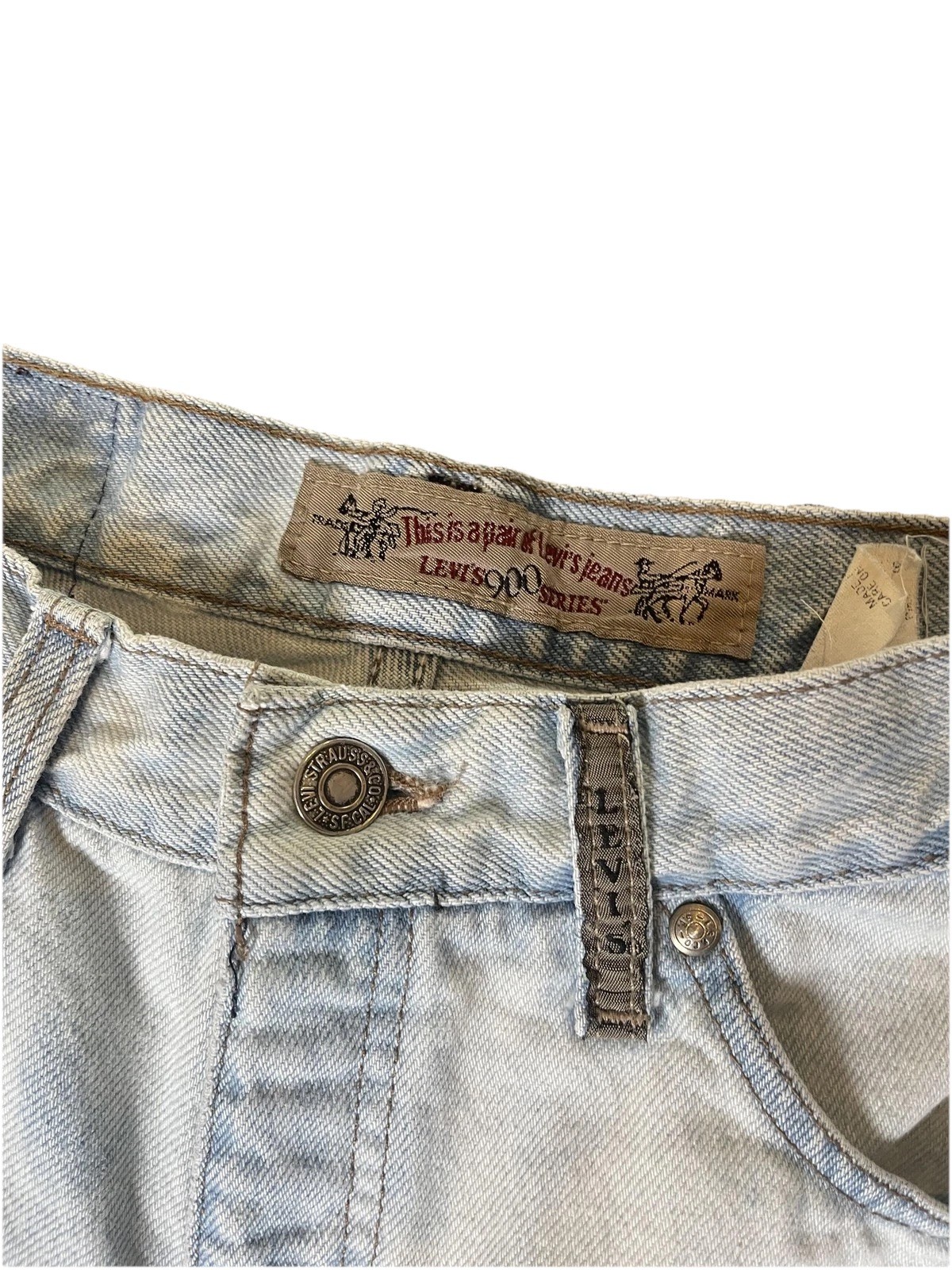 Vintage Levis 900 Series 901 Tie Dye Light Wash High Rise Tapered Jeans 24.5×27