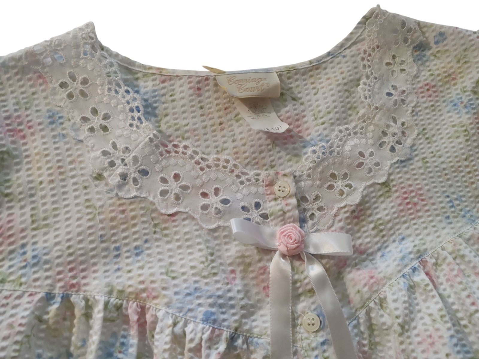 Vintage Carriage Court Night Gown Sleepwear Seersucker Floral Womens Size Small