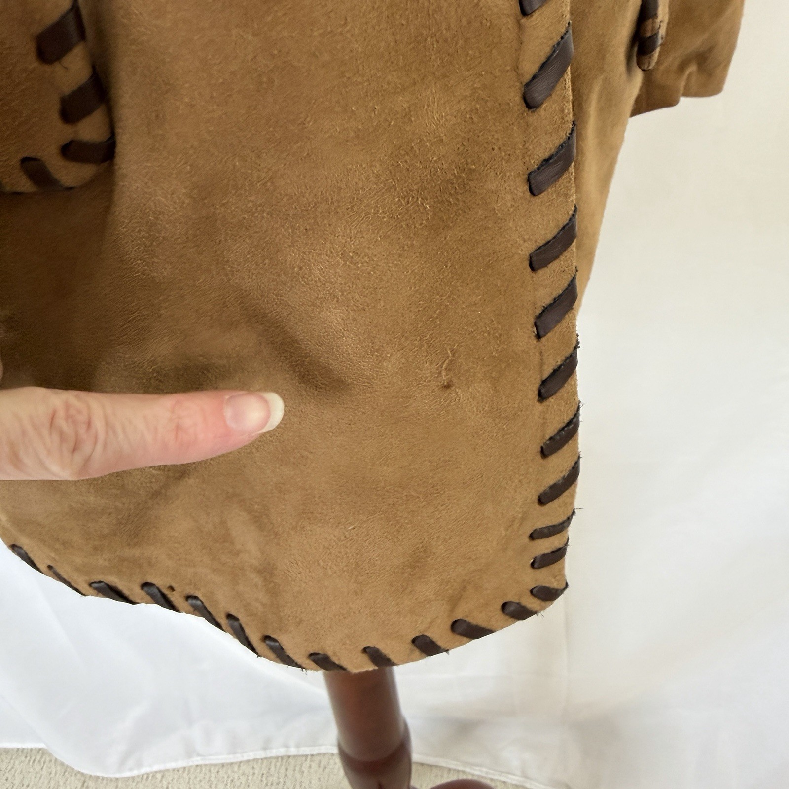 Vintage 90s Vakko Brown Leather Blazer style Jacket Small Whip Stitch Detail