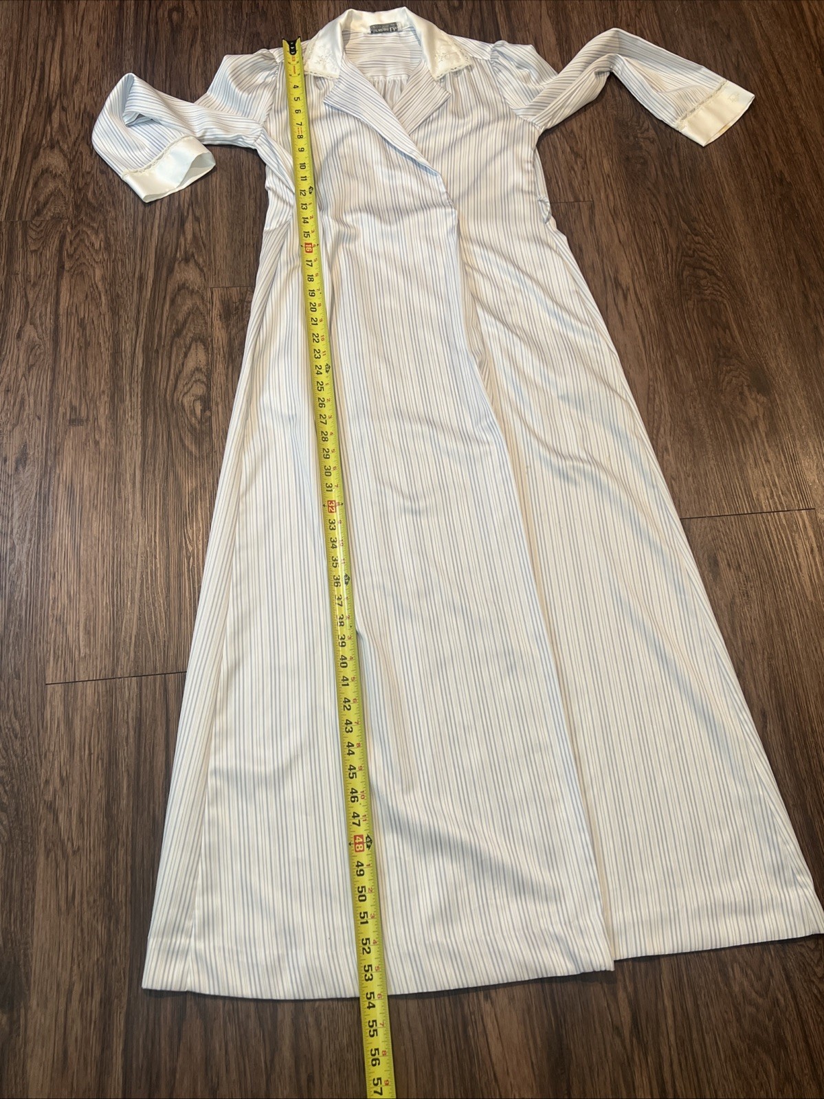 Christian Dior lingerie Long Robe Light Blue Pinstriped READ NOTES VINTAGE