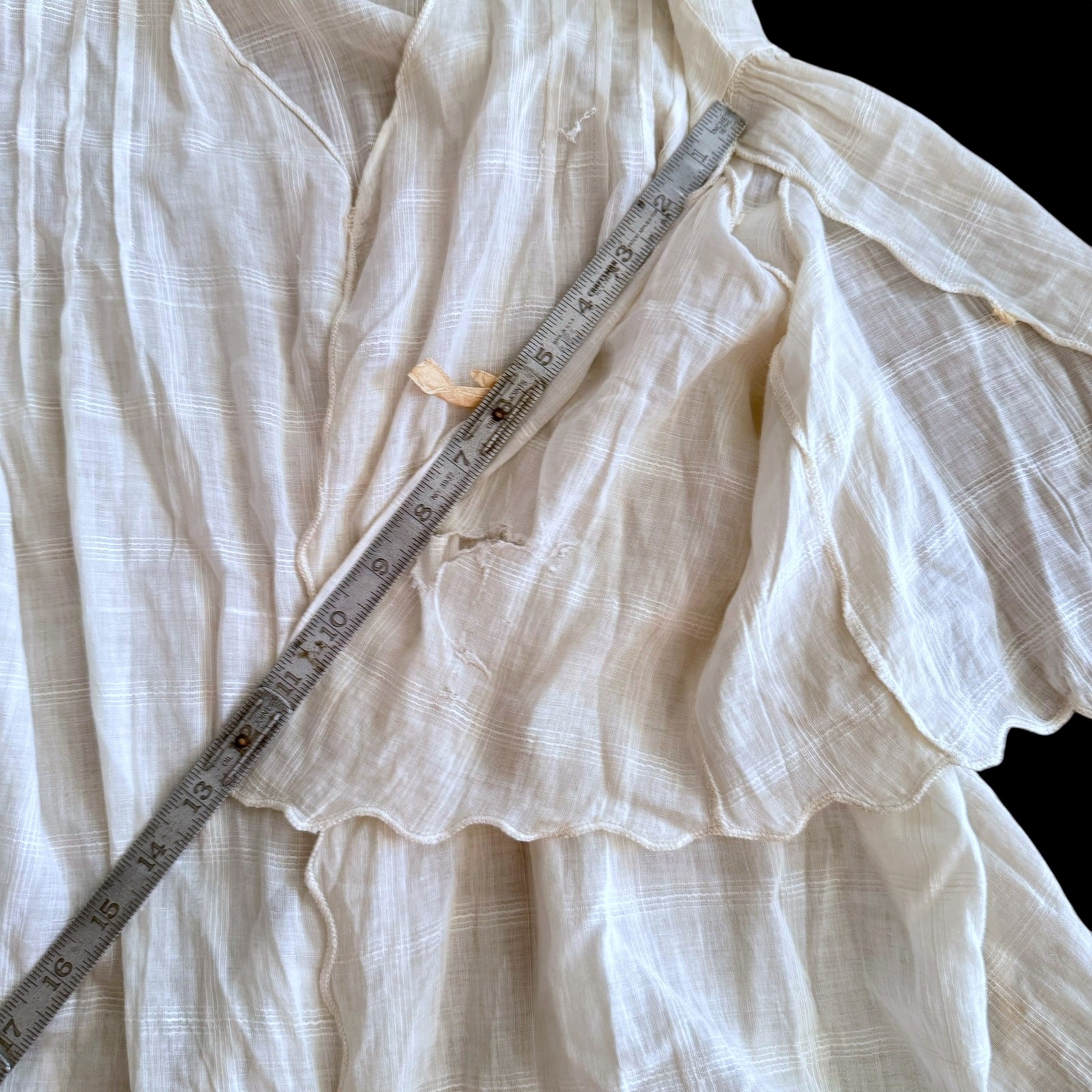 Antique Edwardian 1910s White Cotton Voile Open Blouse Lawn Jacket Size Small