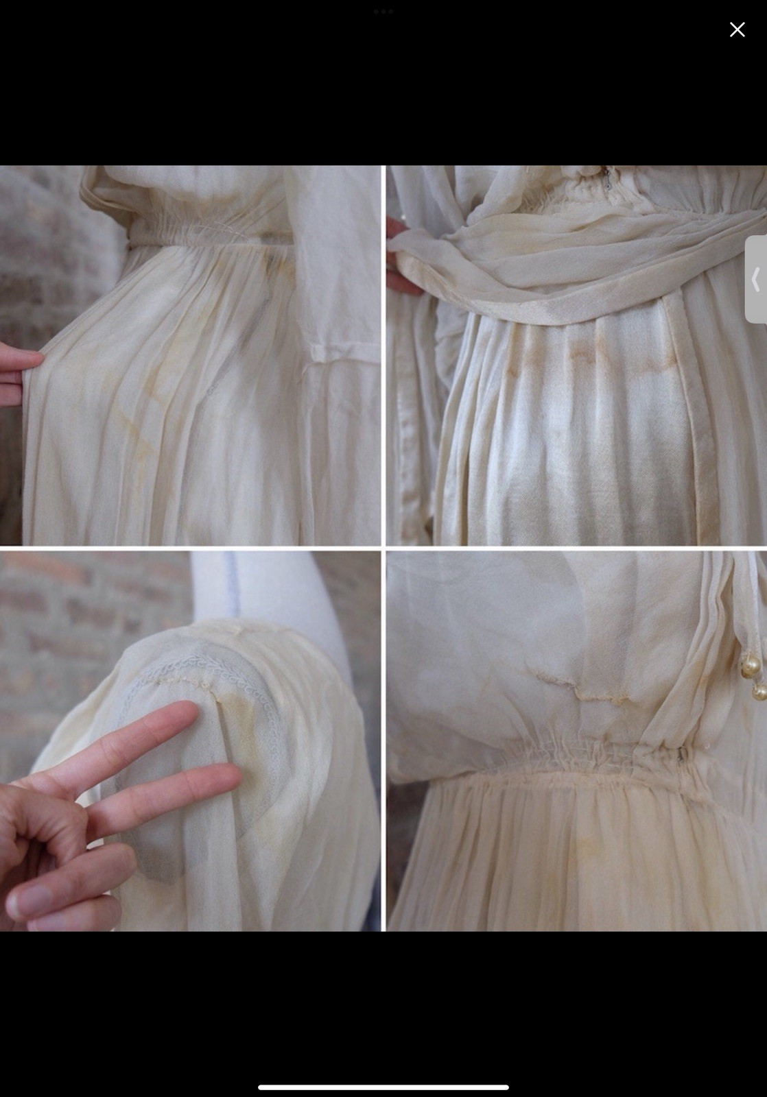 Antique Edwardian Ivory Silk Prairie Dress Empire Waist Cottagecore