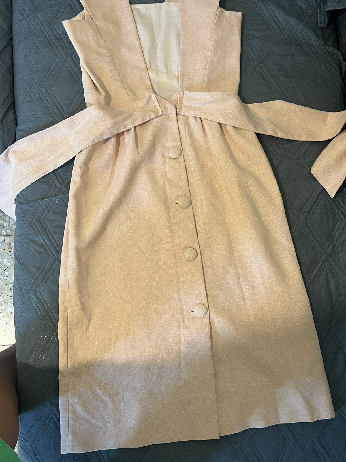 Vintage Handmade 1960s Open Back Salmon, Woven Cotton Canvas, Dress sz Small