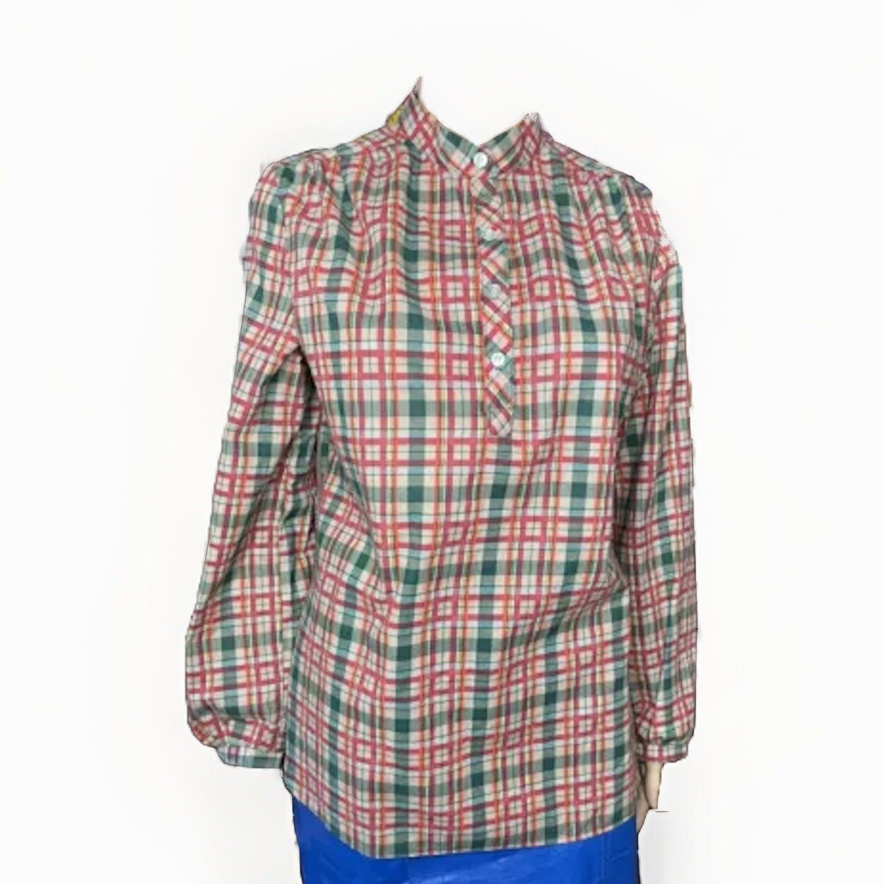 1960s Lucky Winner Plaid Cotton Blouse