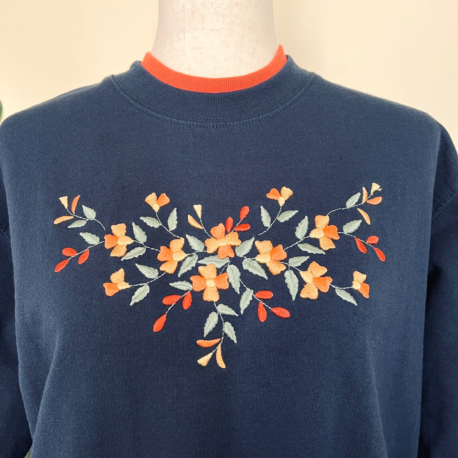 Top Stitch by Morning Sun Vintage Embroidered Autumn Sweatshirt Sz PM Grannycore
