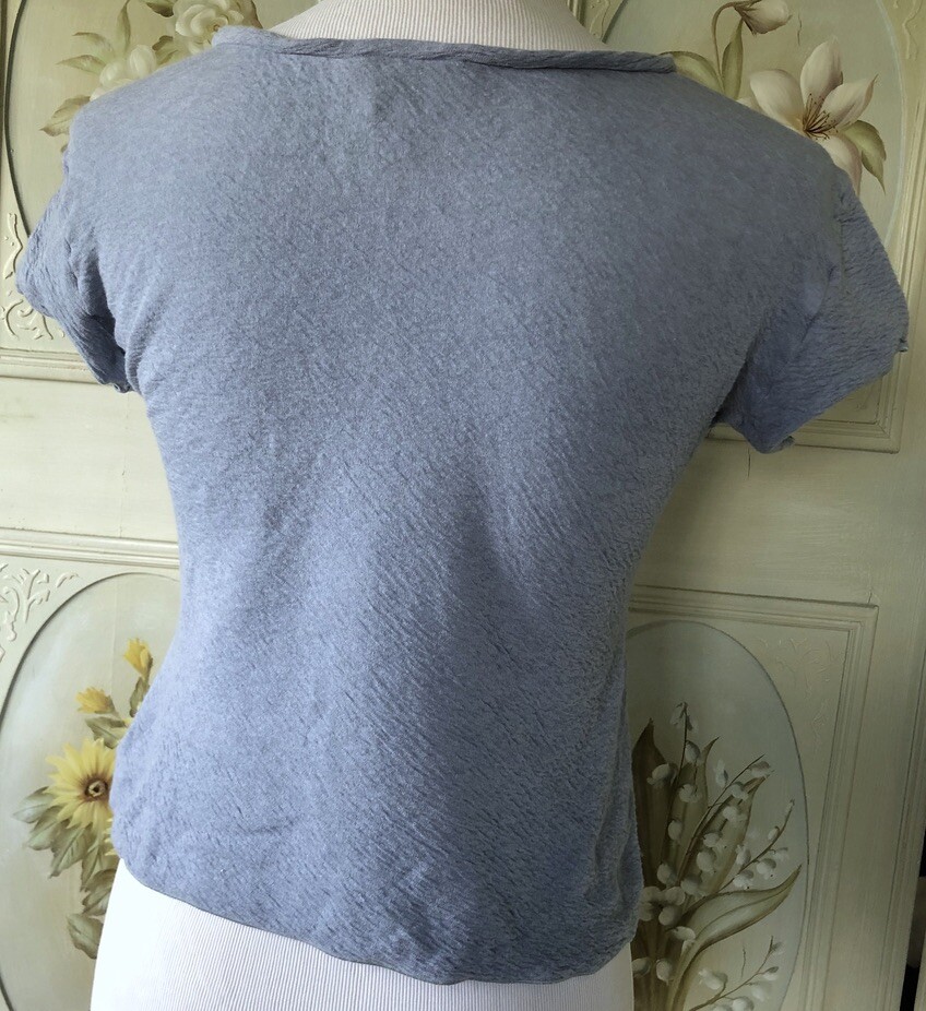 ARMANI COLLEZIONI ITALY CAP SLEEVE WOOL COTTON TOP STRETCH KNIT PALE BLUE 10 EUC